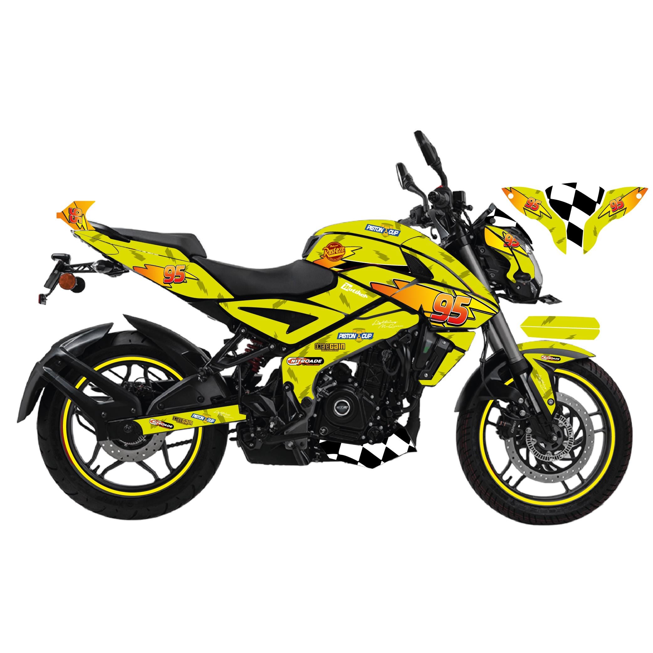 PULSAR NS 200Motiker BAJAJ NS200 McQueen Sarı Sticker Parçalı Motosiklet Kaplama Etiket Modeli