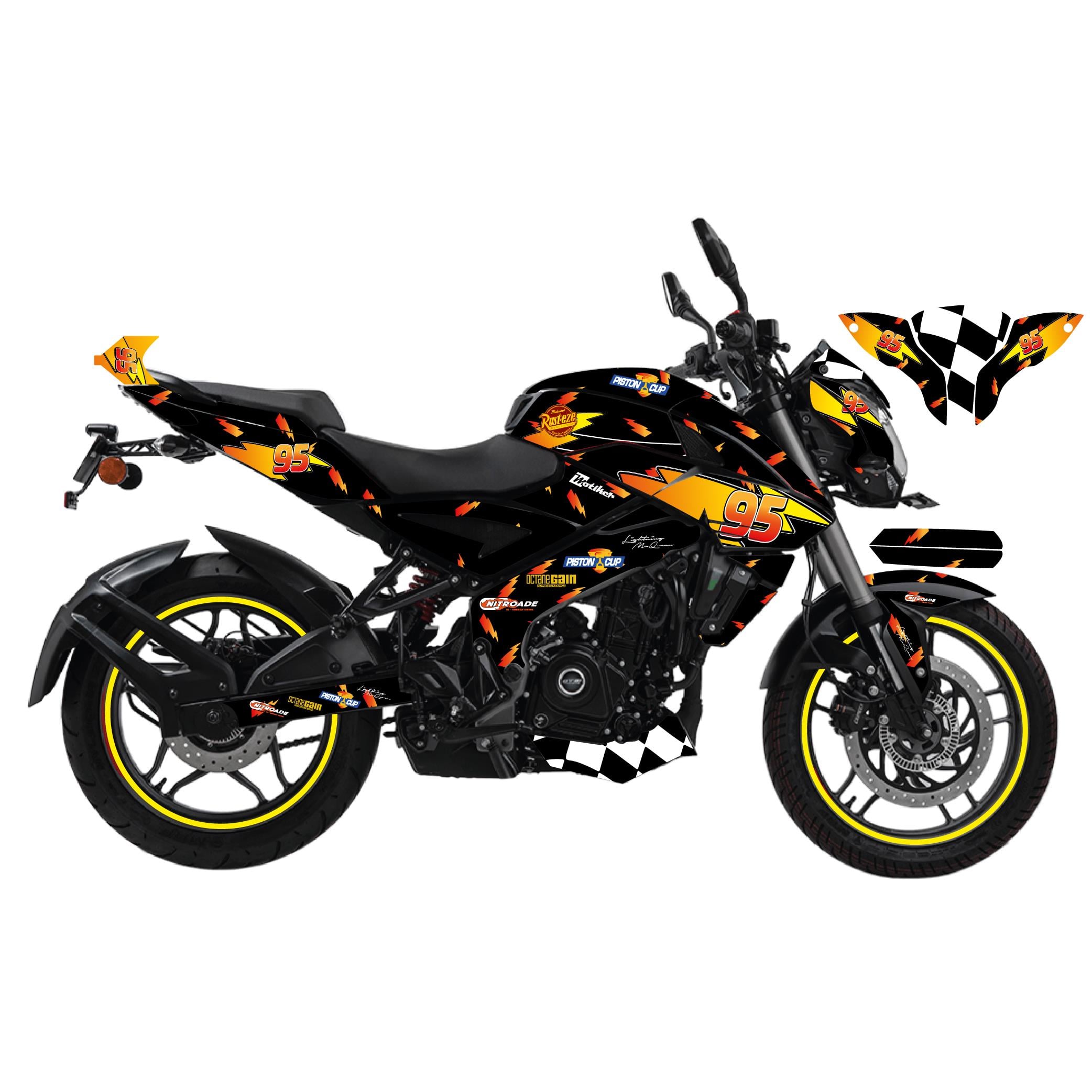 PULSAR NS 200Motiker BAJAJ NS200 McQueen Siyah Sticker Parçalı Motosiklet Kaplama Etiket Modeli