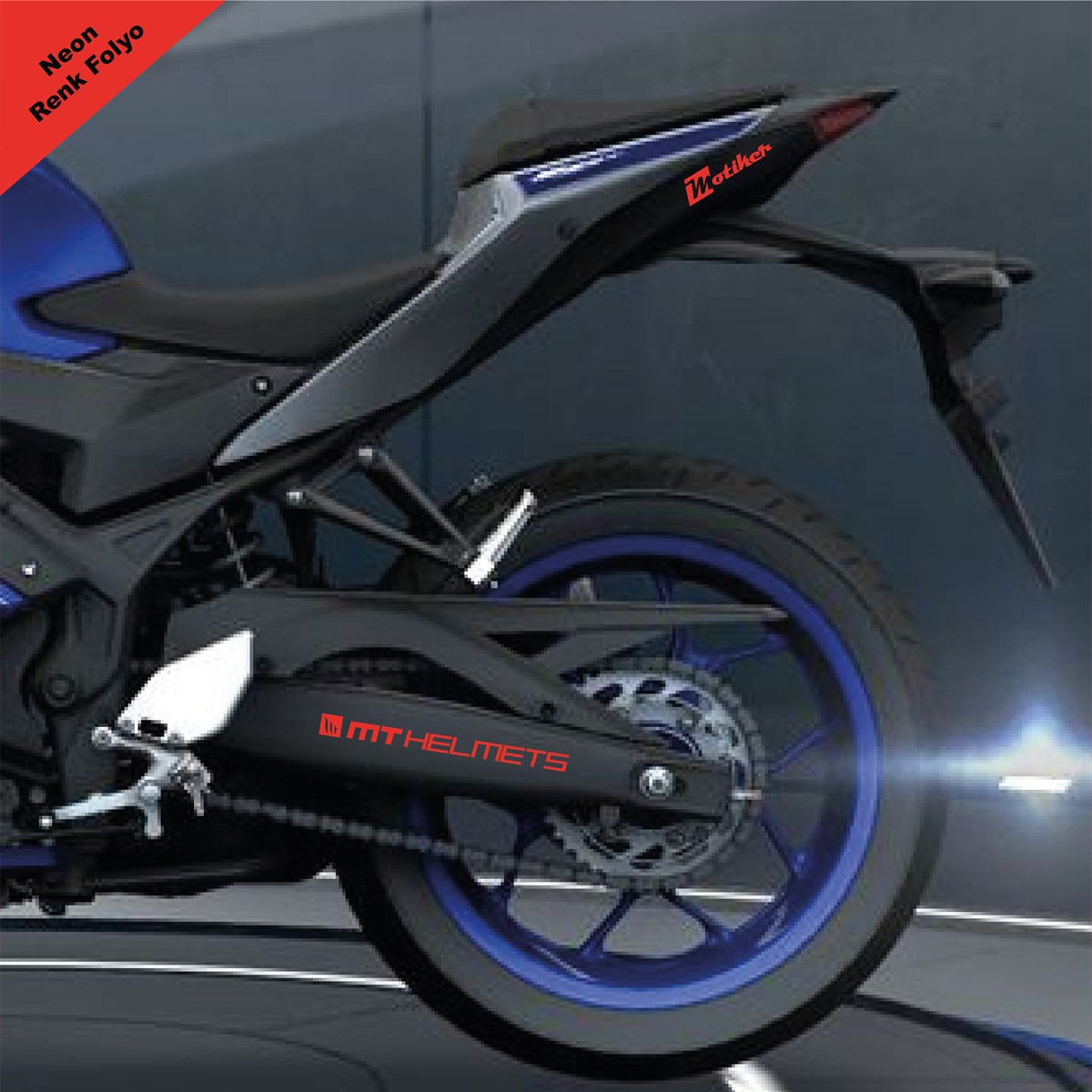 MTHelmets Yazılı Neon Kırmızı Arka Maşa Sticker Etiket Modeli
