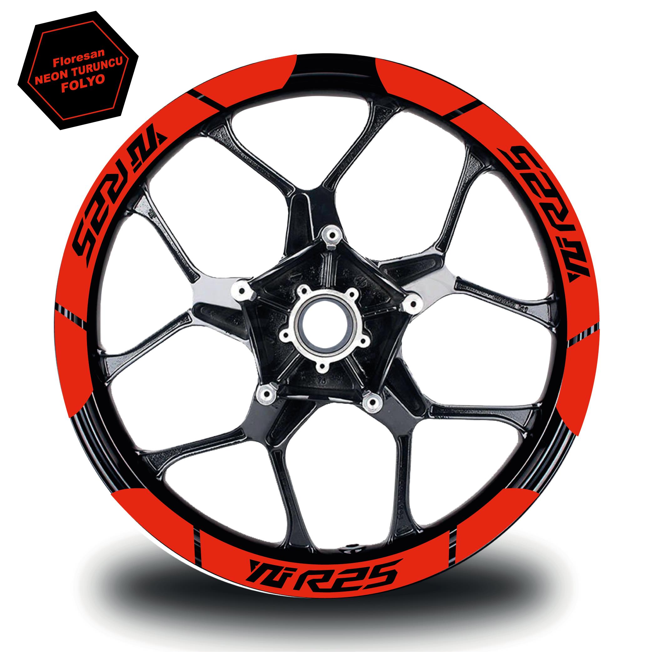 R25Neon Turuncu Yamaha YZF R25 Geniş Jant Sticker Etiket Modeli