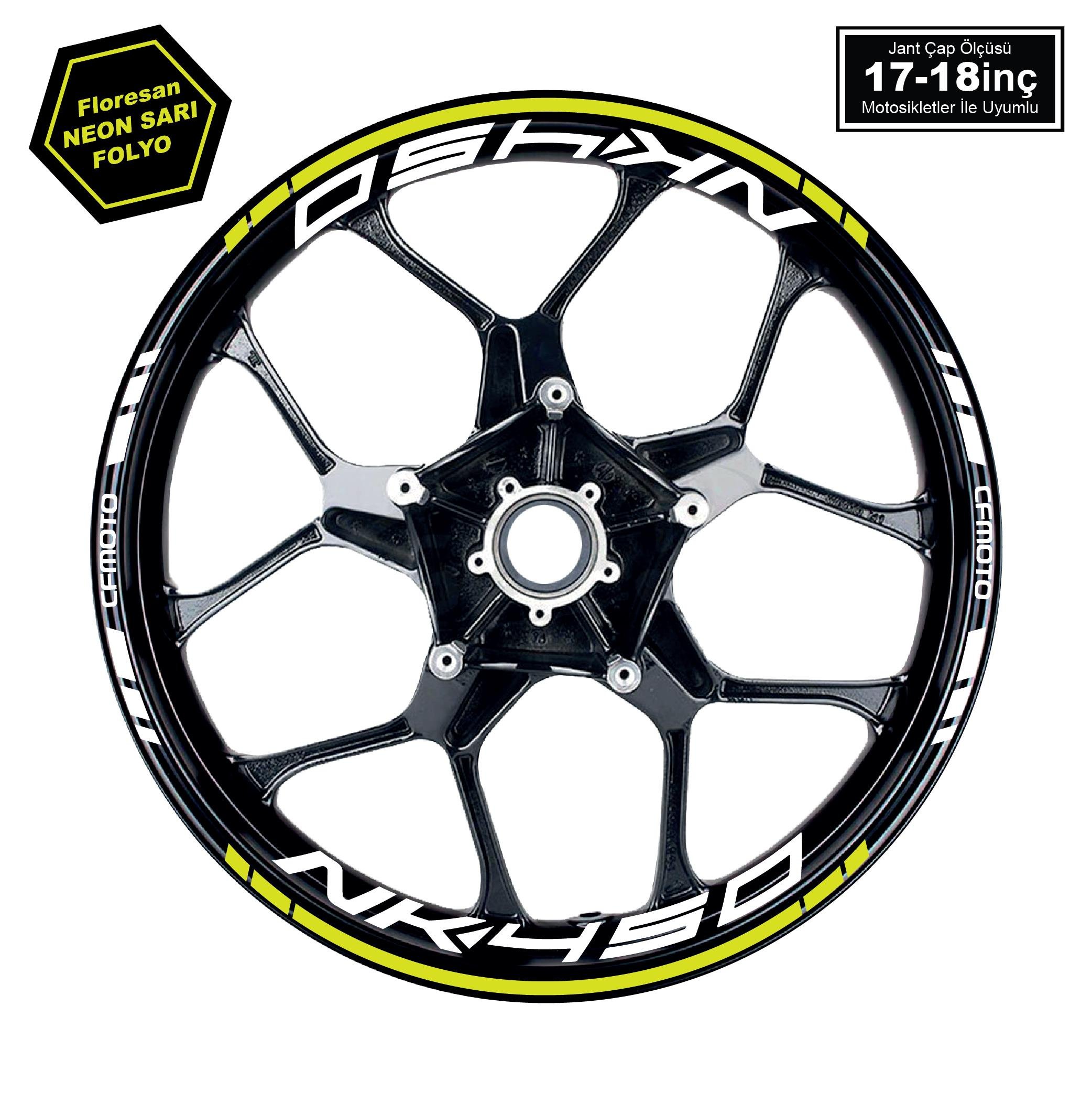 450 NKNeon Yeşil (Sarı) CFMOTO 450NK Motosiklet Jant Sticker Etiket Modeli İç & Dış Takım