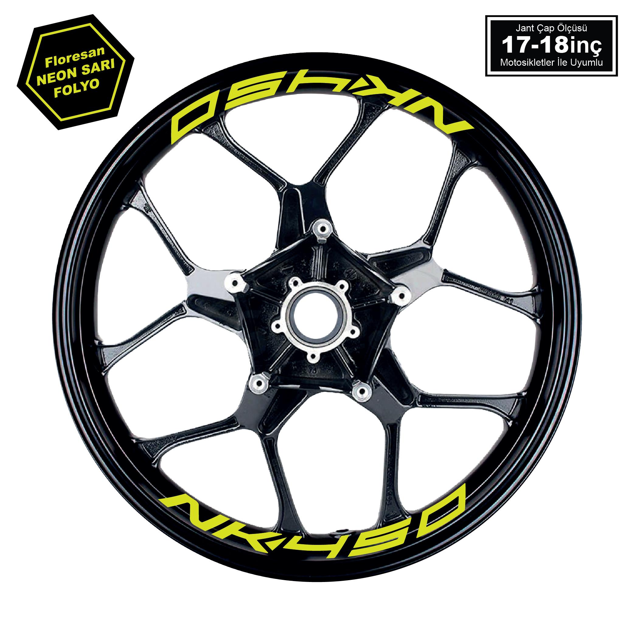 450 NKNeon Yeşil (Sarı) CFMOTO 450NK Yazılı 8 Li Jant İçi Yazı Sticker 