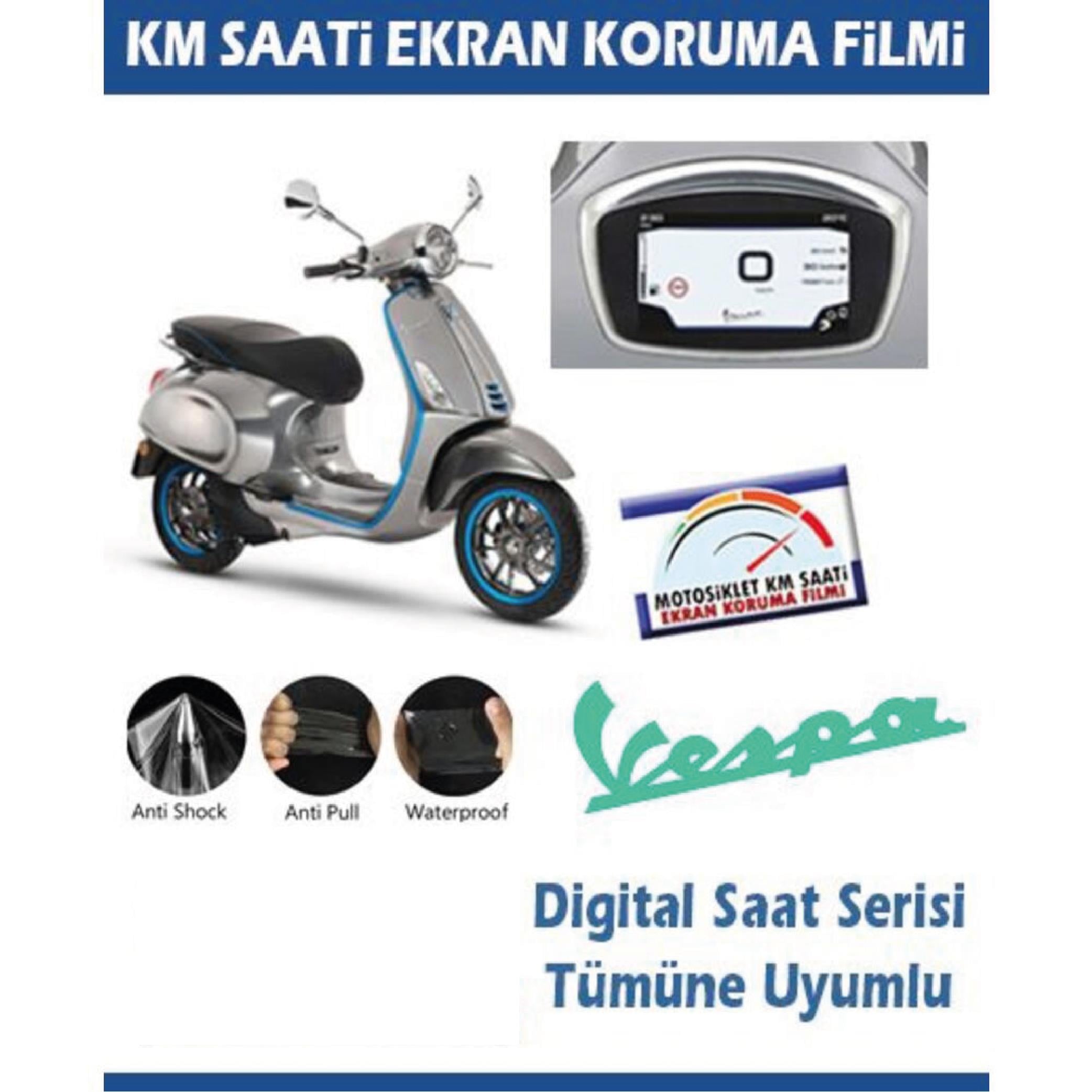 Ekran KorumasıPiaggio Vespa Dijital Saat Serisi Tümüne Uyumlu Motosiklet Ekran Km Koruyucu