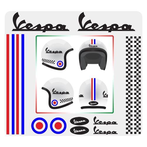 Kask StickerPiaggio Vespa Kask Kırmızı - Mavi Sticker Etiket Modeli