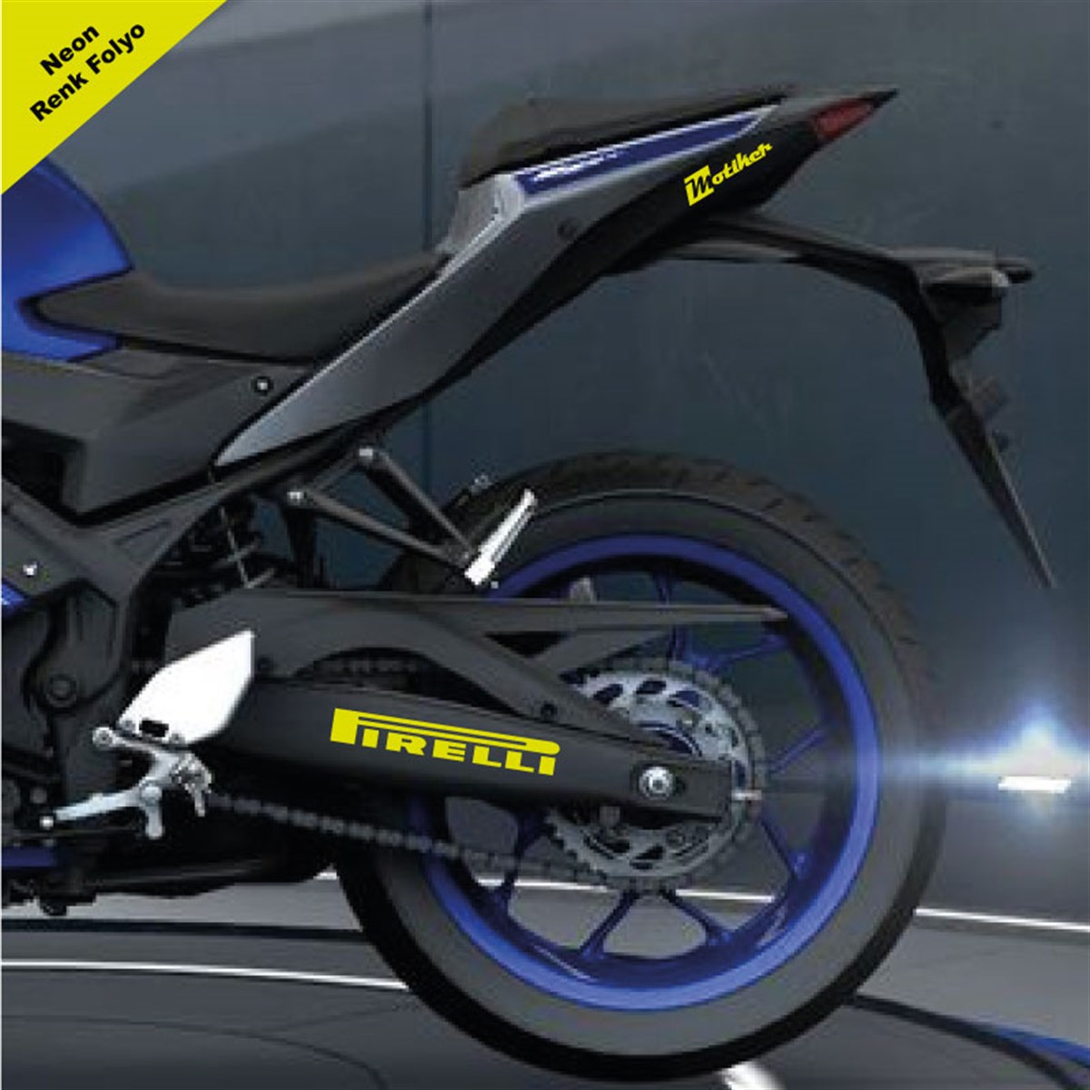 Pırellı Yazılı Neon Sarı Arka Maşa Sticker Etiket Modeli