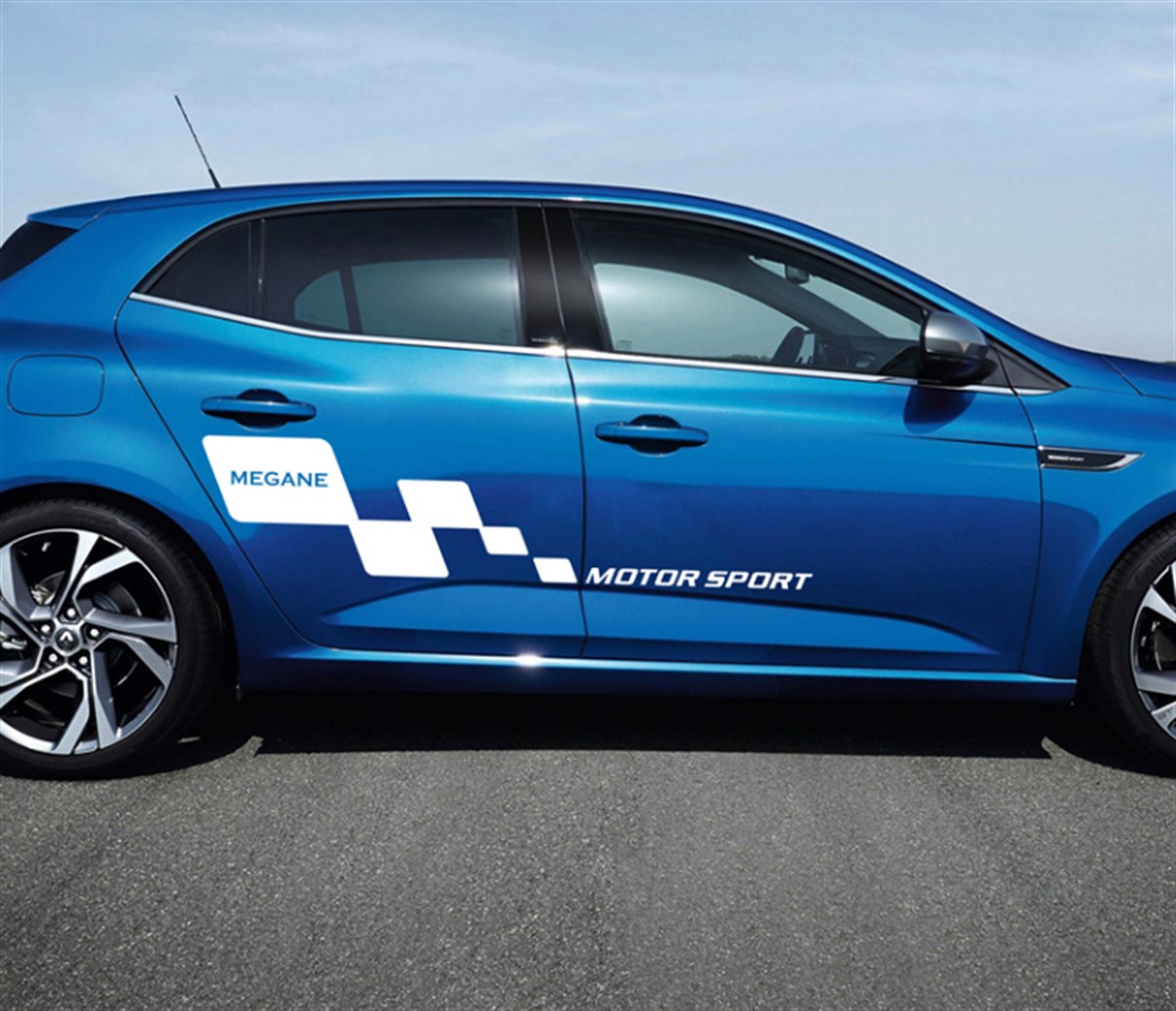 Renault Megane Kare Desenli Motor Sport Yazılı Yan Kapı Sticker Etiket Modeli