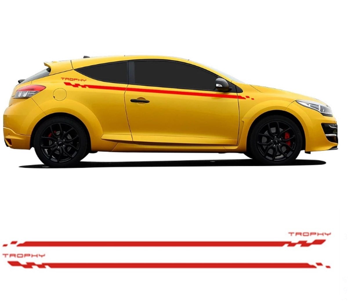 Renault Megane Trophy Yazılı Düz Şerit Kareli Yan Kapı Sticker Etiket Modeli