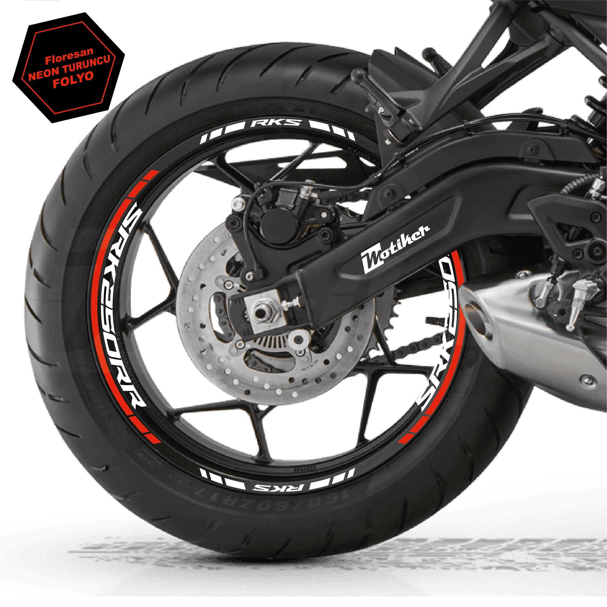 RKSRKS (QJ MOTOR) SRK 250RR Motosiklet Jant İç ve Dış Set Sticker Etiket Modeli Neon Turuncu