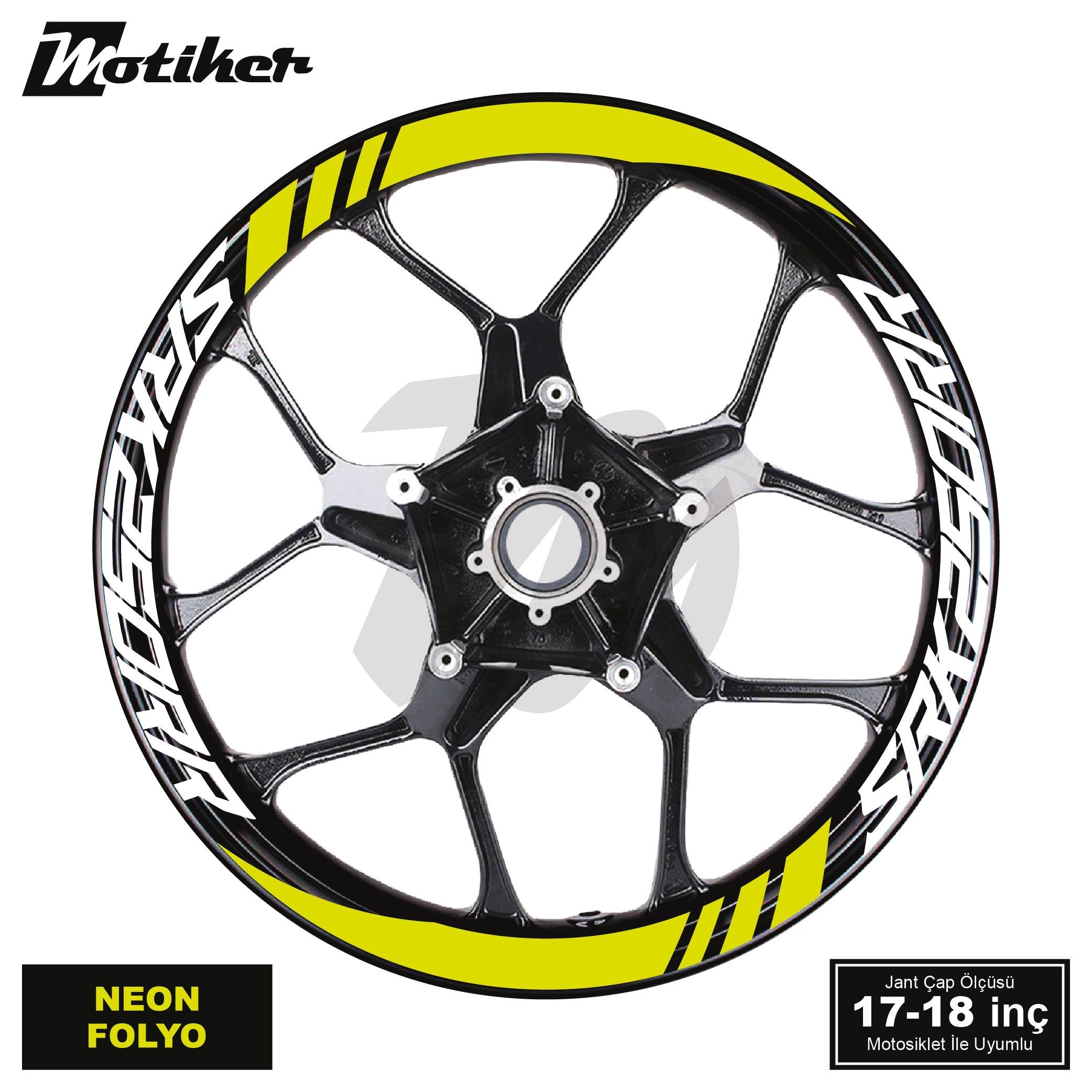 RKSRKS QJMOTOR SRK250RR Geniş Jant Sticker Modeli 16'lı Neon Sarı Beyaz