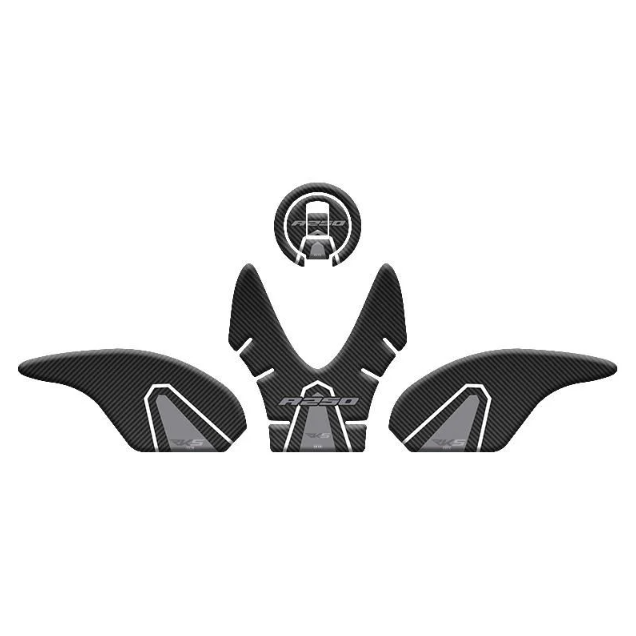 RKS R 250 Motosiklet Tank Pad Sticker Etiket Gri Beyaz Çizgili Karbon Desenli Modeli