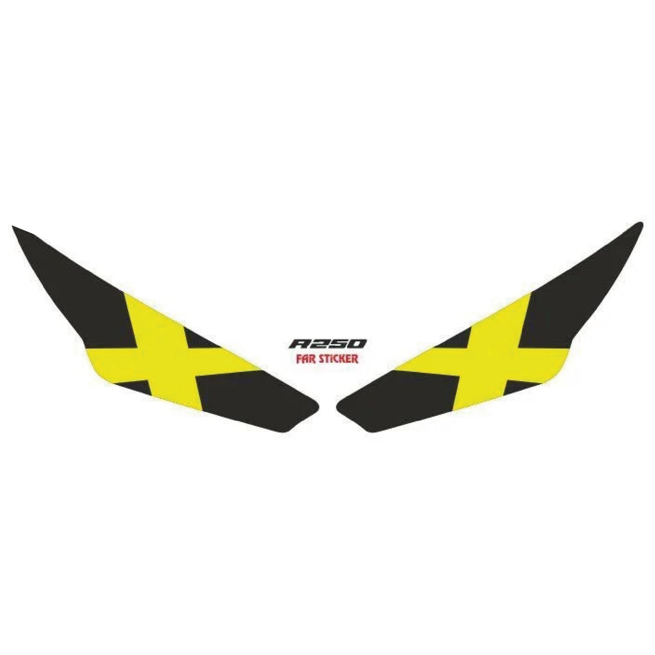 RKS R250 Sarı Çarpı Far Sticker Etiket Modeli