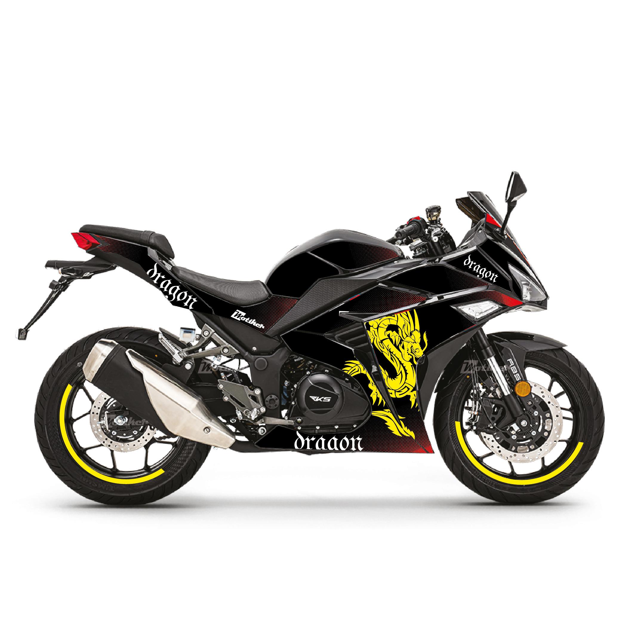 RKS R250 Sarı Kırmızı Dragon  Parçalı Kaplama Sticker Etiket Modeli