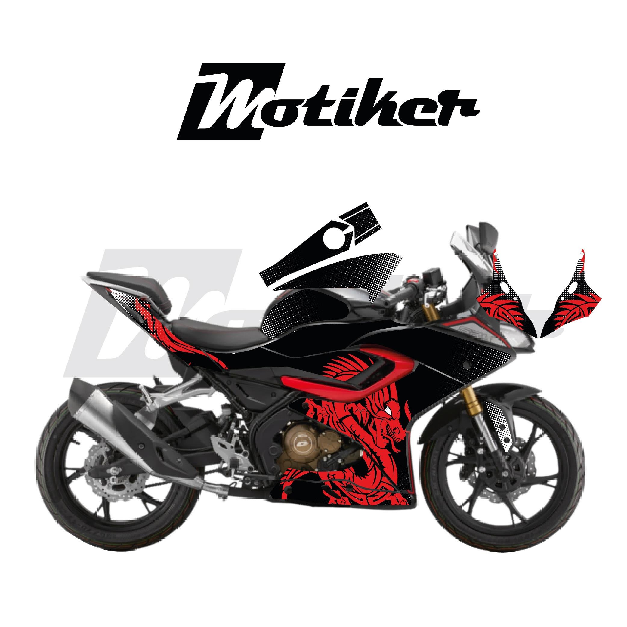 RKSRKS SRK 125R Kaplama Motosiklet Sticker Etiket Modeli Dragon Desen Kırmızı Siyah Beyaz