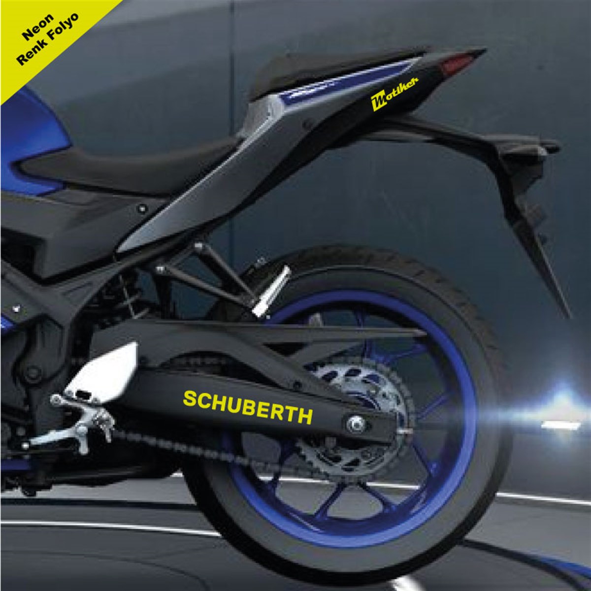 Schuberth Yazılı Neon Sarı Arka Maşa Sticker Etiket Modeli