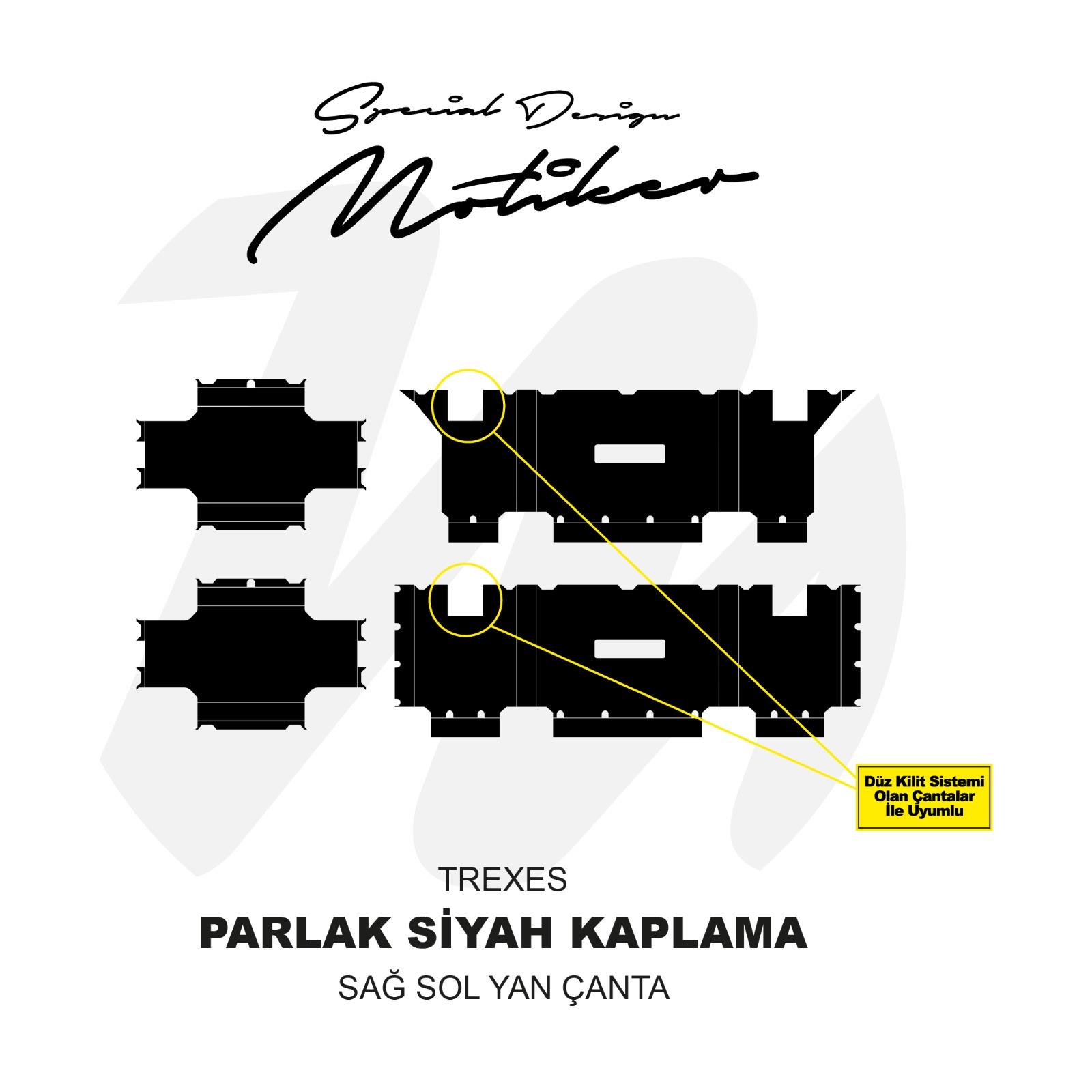 TREXESTrexes Yan Çanta Parlak Siyah Kaplama Sticker Etiket Modeli