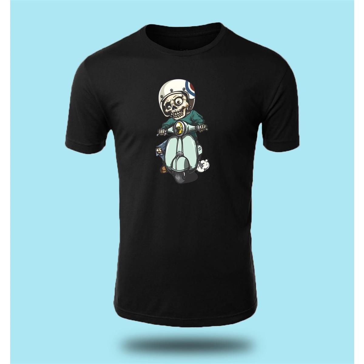 Vespa Skull  Siyah Baskılı Tshirt Modeli