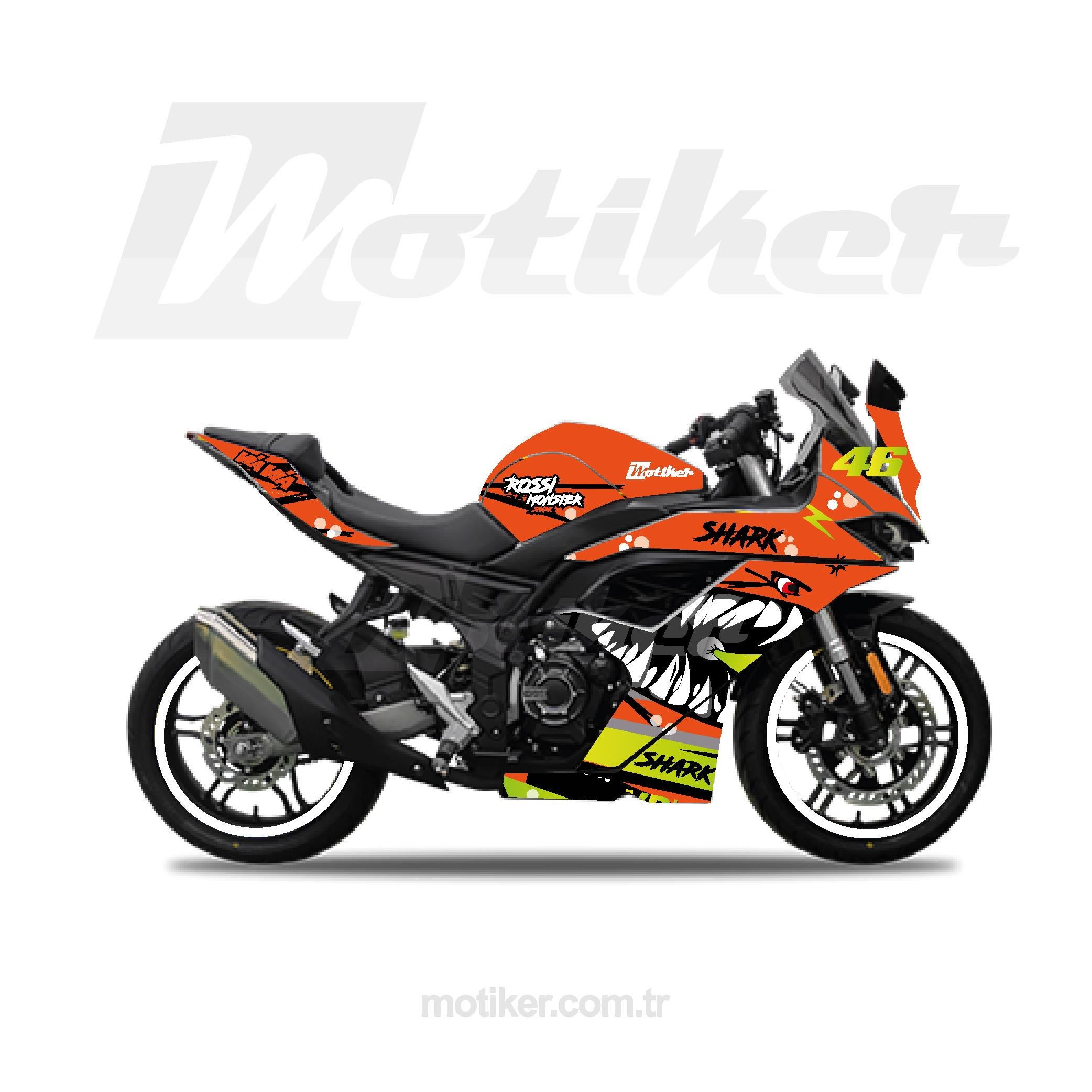 VOGEVOGE 250RR Turuncu Köpekbalığı Shark Sticker Etiket Kaplama Modeli