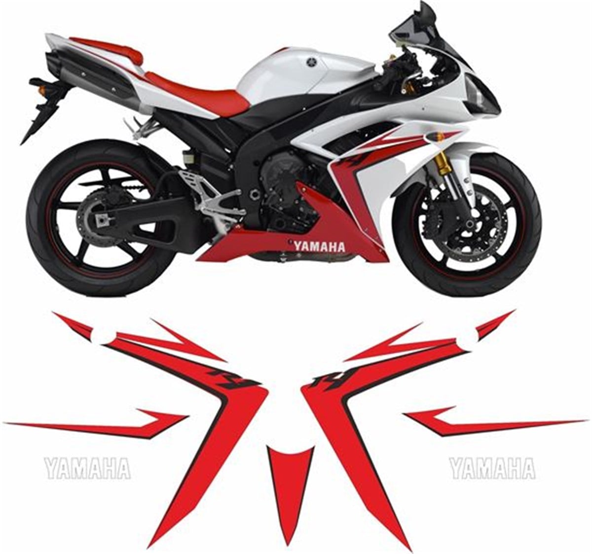 Yamaha Kırmızı-Beyaz YZF R1 2007 Takım Sticker Etiket Modeli