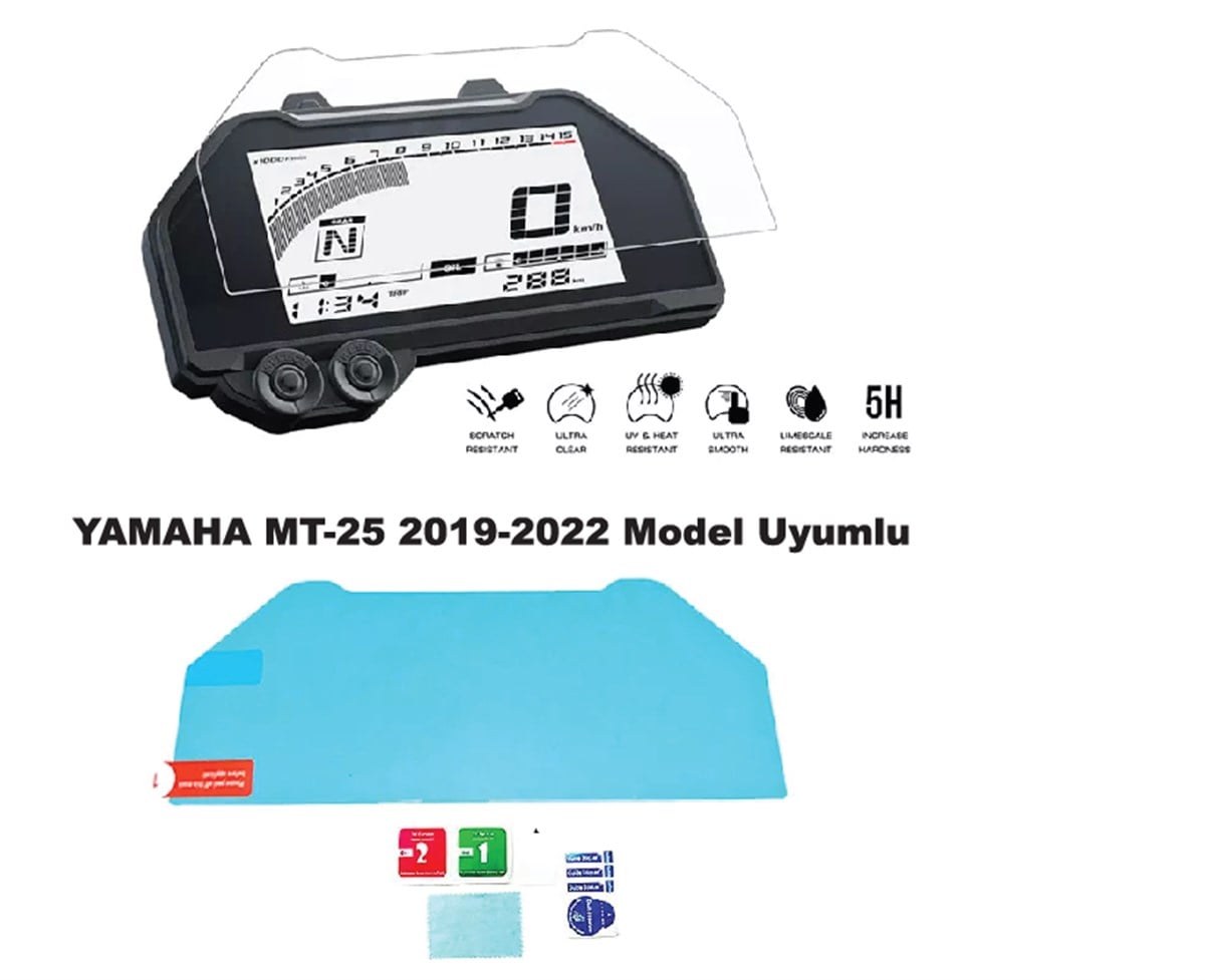 Yamaha MT-25 2019-2022 Kasa Uyumlu Gösterge Ekran Koruyucu Cam Sticker Etiket