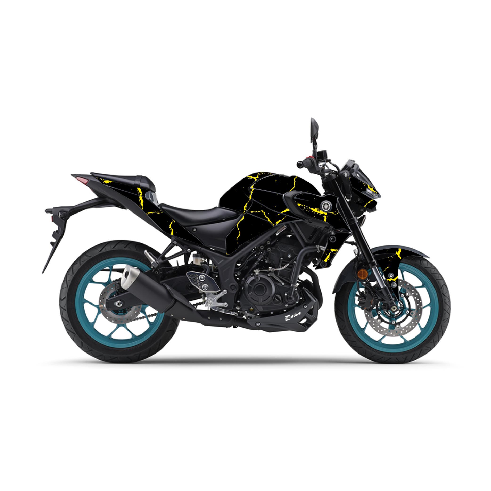 R25Yamaha MT-25 2020 - 2023 Sticker Şimşek Desen Kaplama Sticker Etiket Modeli Sarı