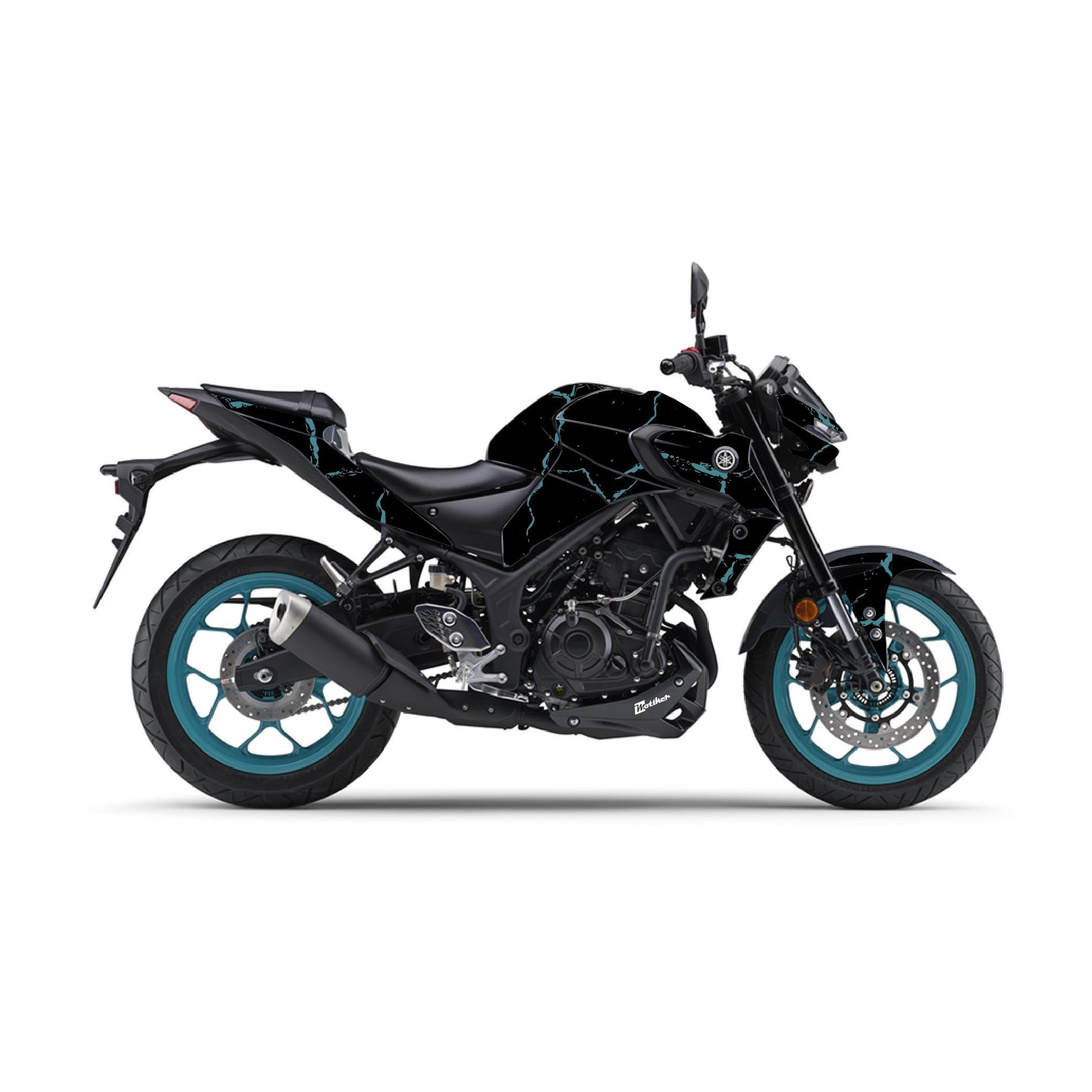 R25Yamaha MT-25 2020 - 2023 Sticker Şimşek Desen Kaplama Sticker Etiket Modeli Turkuaz