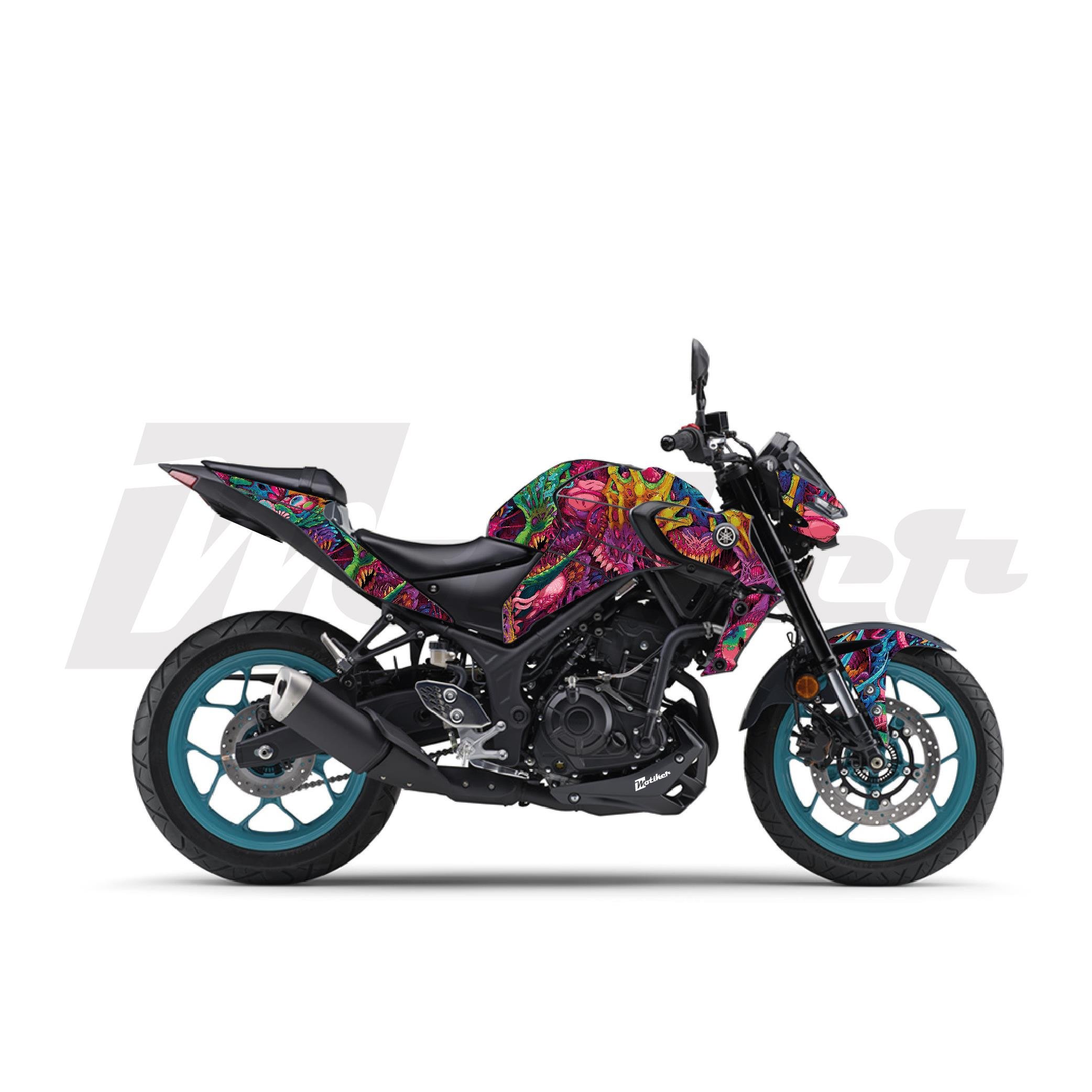 MT-25Yamaha MT-25 2020 - 2024 Hyper Beast Sticker Etiket Kaplama Modeli Pembe Mor Mavi
