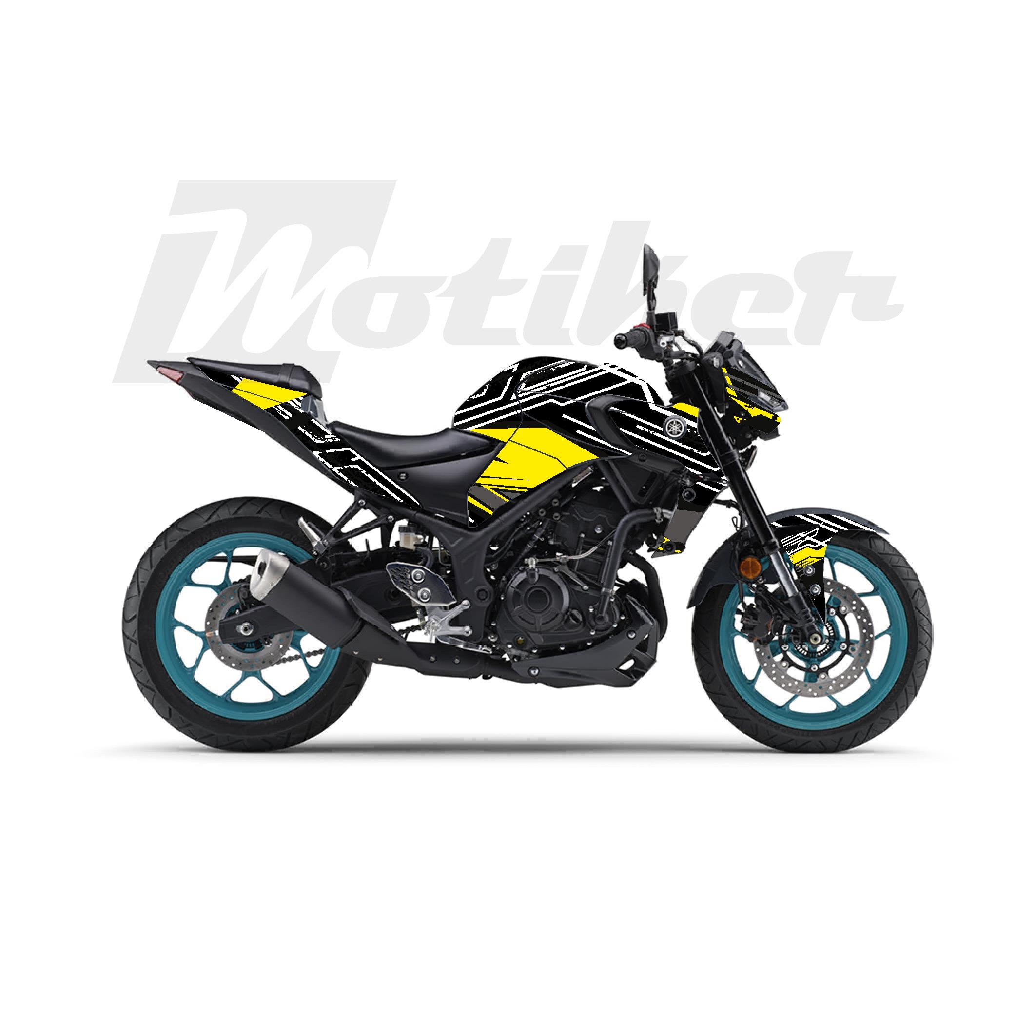 MT-25Yamaha MT-25 K'night Model Parçalı Motosiklet Kaplama Sticker Etiket Modeli Sarı Gri Beyaz