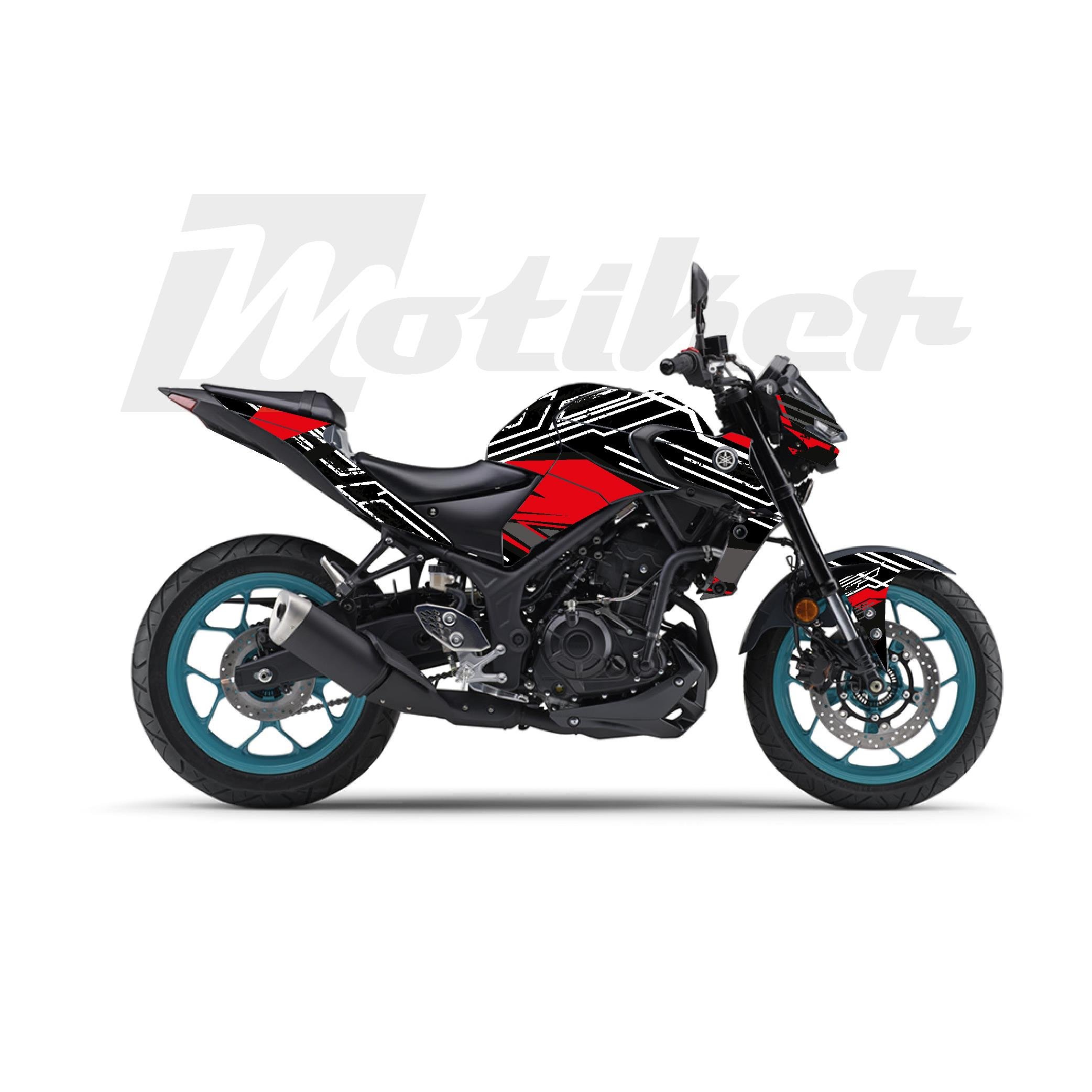 MT-25Yamaha MT-25 K'night Model Parçalı Motosiklet Kaplama Sticker Etiket Modeli Kırmızı Gri Beyaz