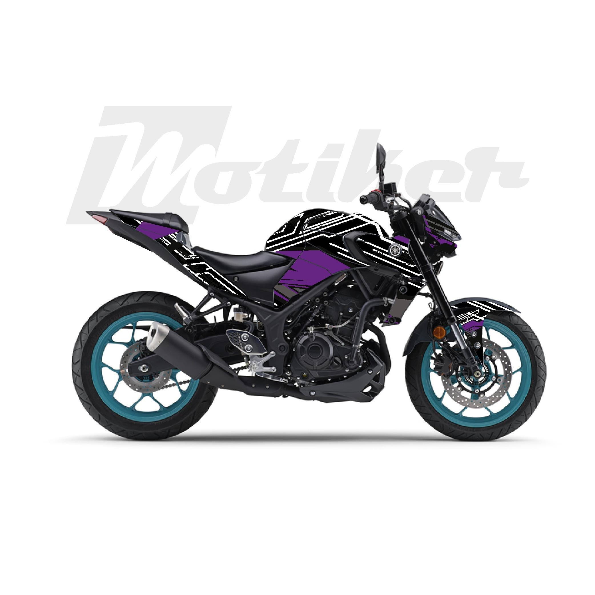 MT-25Yamaha MT-25 K'night Model Parçalı Motosiklet Kaplama Sticker Etiket Modeli Mor Gri Beyaz