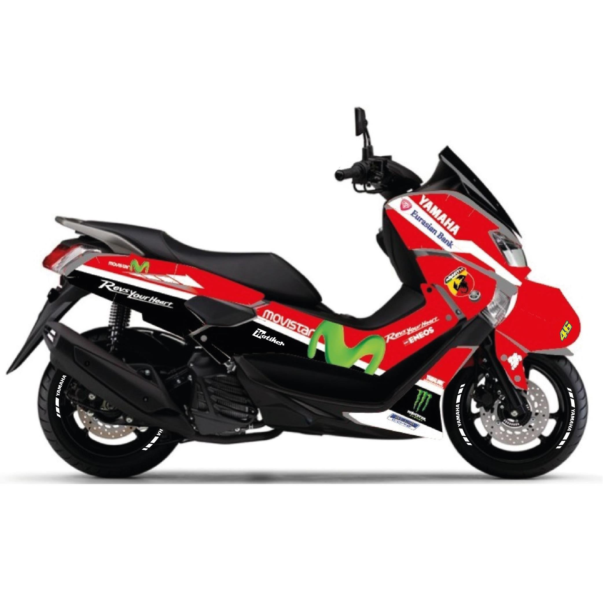 Yamaha NMAX Kırmızı Movistar Parçalı Motosiklet Scooter Kaplama Etiket Modeli