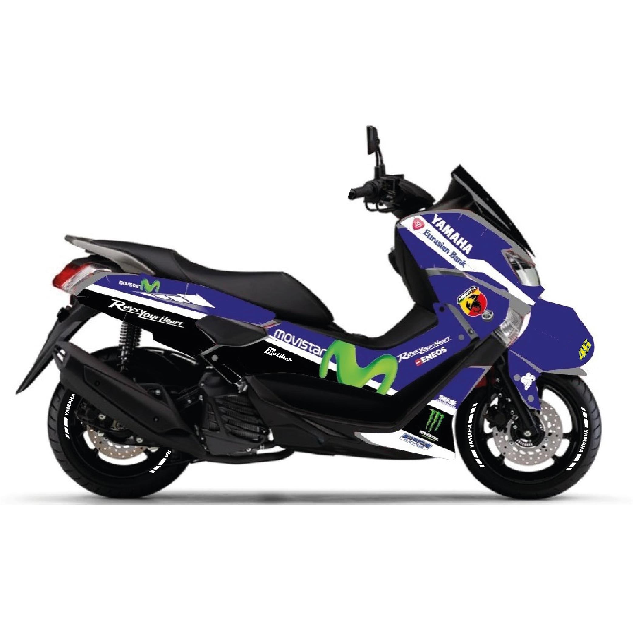 Yamaha NMAX Lacivert Movistar Parçalı Motosiklet Scooter Kaplama Etiket Modeli