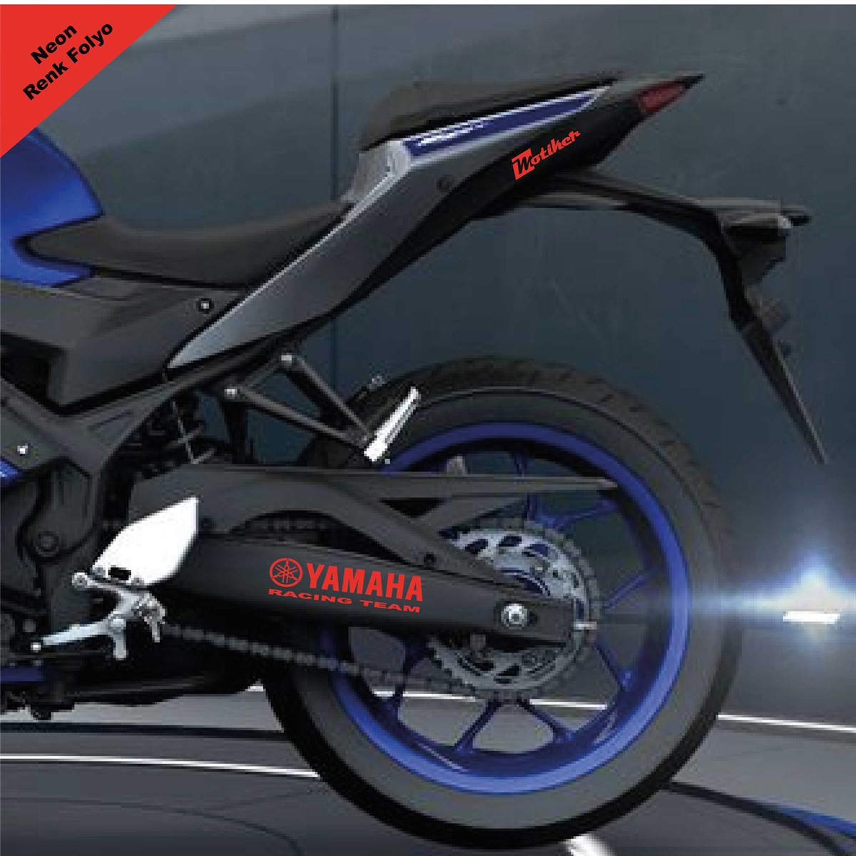 Yamaha Racıng Team Yazılı Neon Kırmızı Arka Maşa Sticker Etiket Modeli