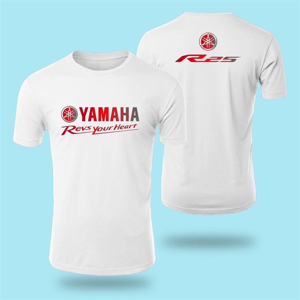 Yamaha Revs your Heart Beyaz  Baskılı Tshirt Modeli