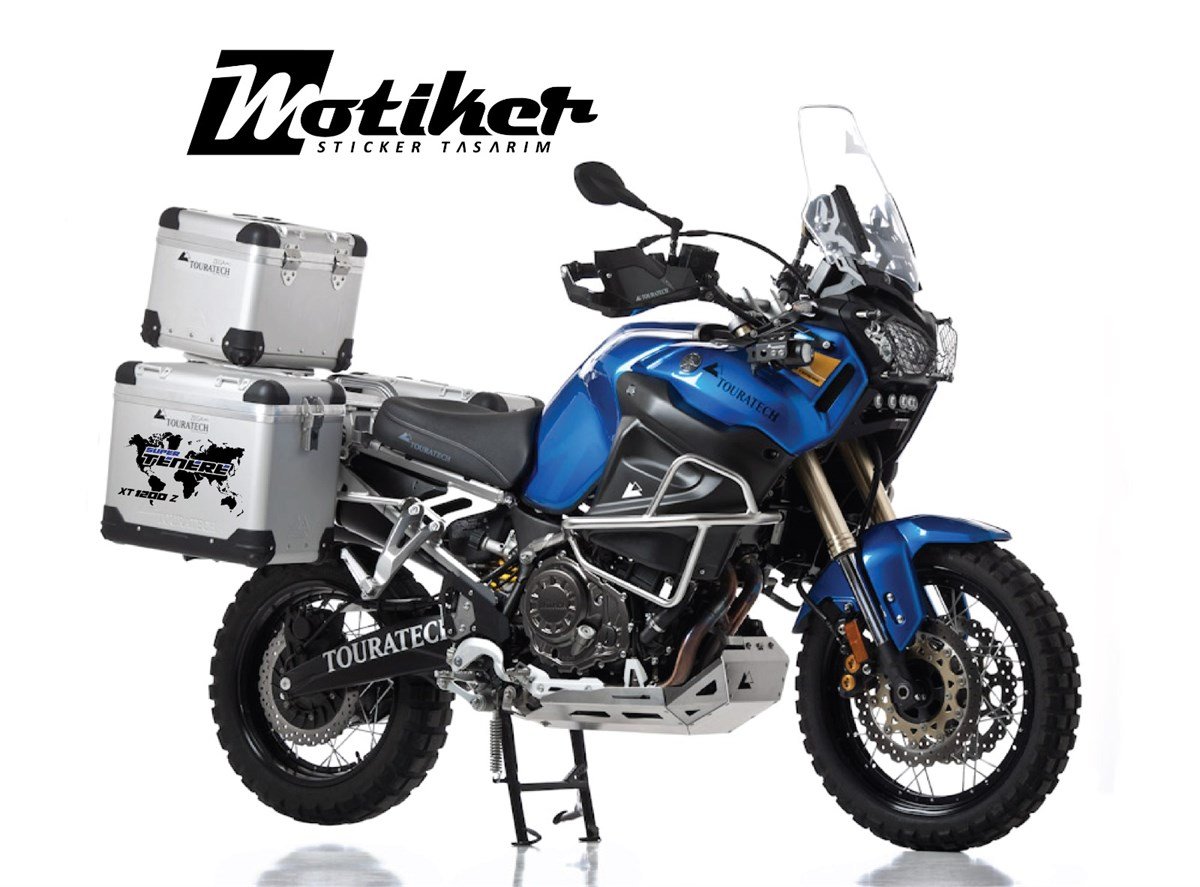 Yamaha Super Tenere Siyah Mavi Çanta Sticker Etiket Modeli