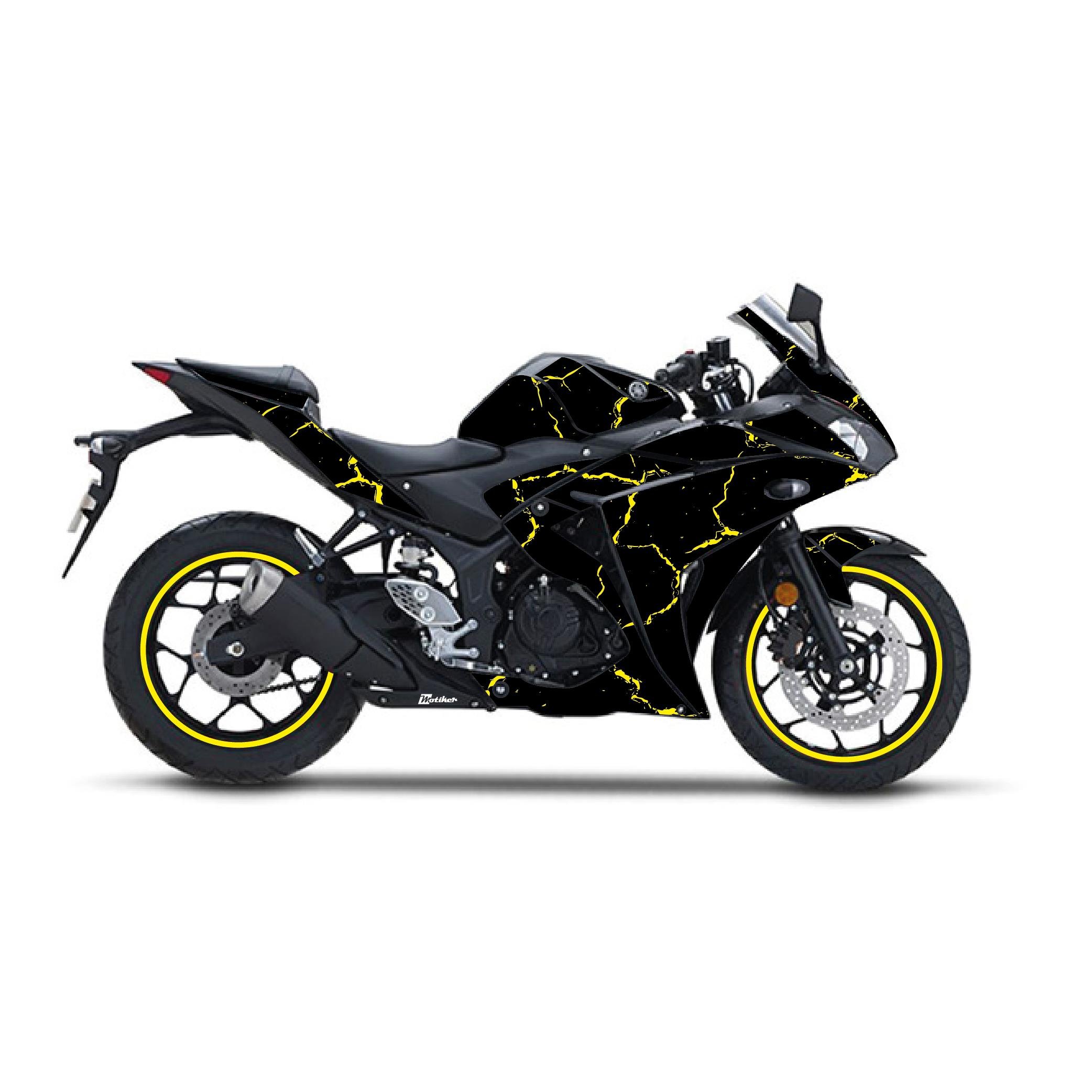 R25Yamaha YZF R25 2013 - 2018 Sticker Şimşek Desen Kaplama Sticker Etiket Modeli Sarı