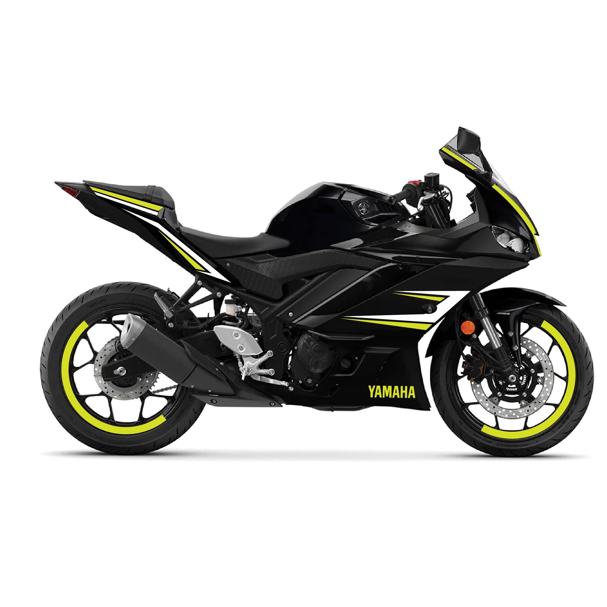 YAMAHA YZF-R25 2019-2024 Divided Triangle Tasarım Motosiklet Sticker Etiket Modeli Neon Yeşil(Sarı) -Beyaz
