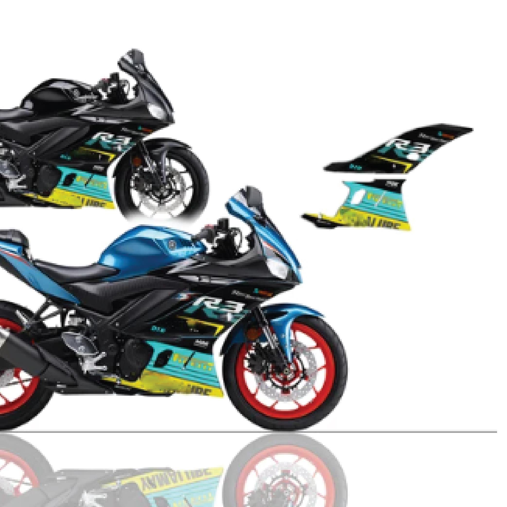 YAMAHA YZF-R25 2019-2024 YAMALUBE Ice Blue Tasarım Motosiklet Sticker Etiket Modeli