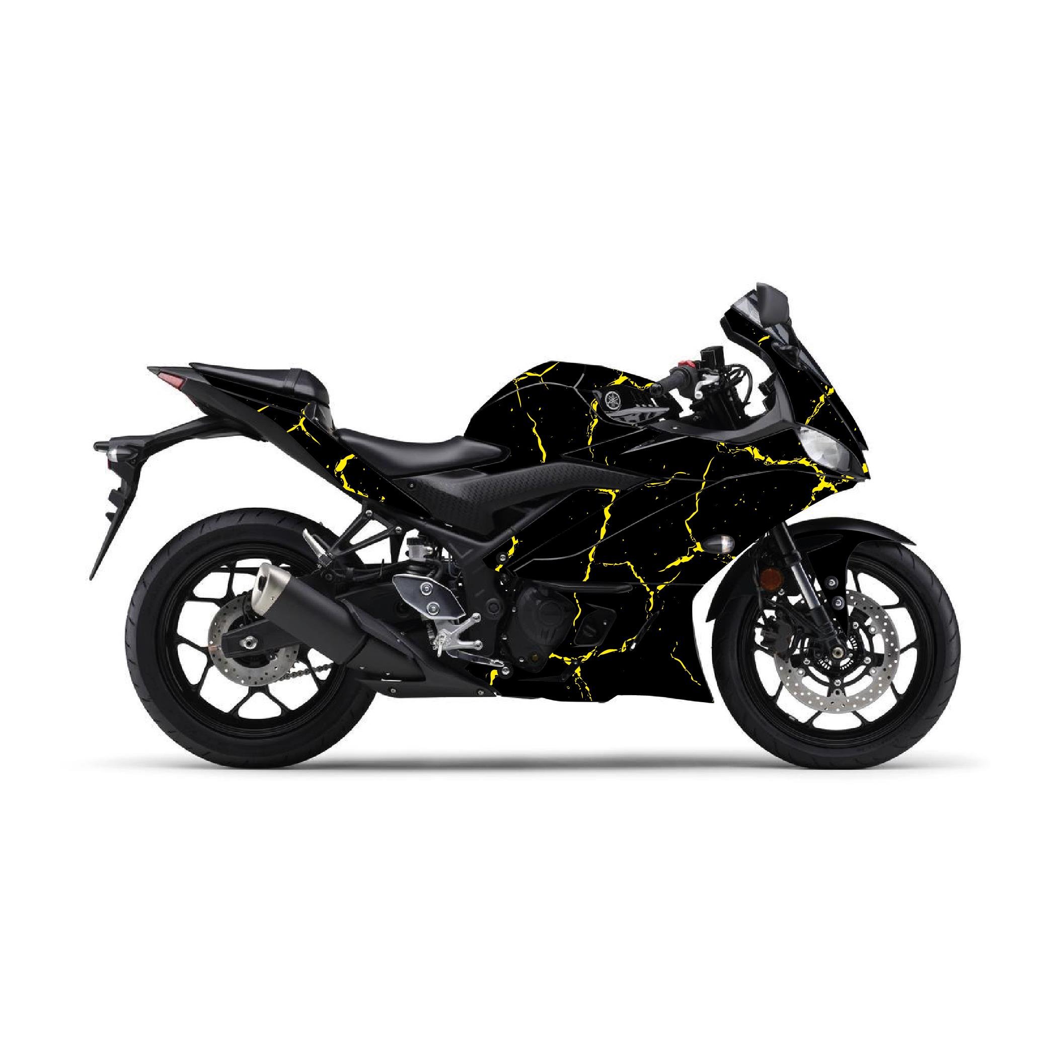R25Yamaha YZF R25 2019 Sticker Şimşek Desen Kaplama Sticker Etiket Modeli Sarı