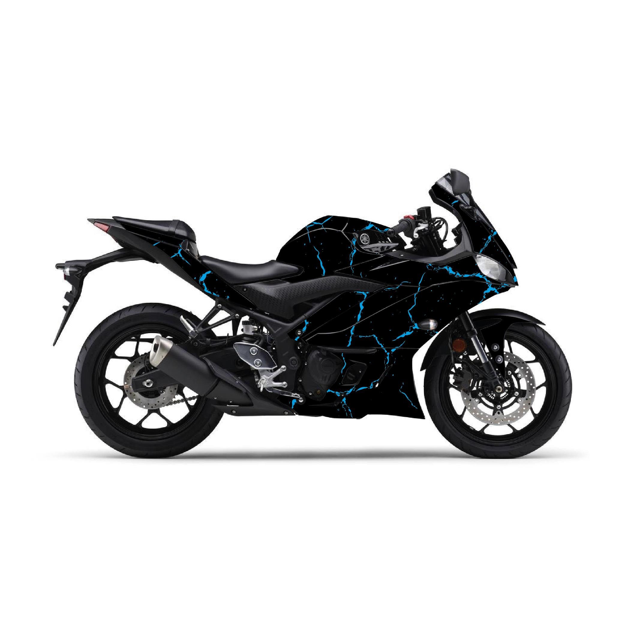 R25Yamaha YZF R25 2019 Sticker Şimşek Desen Kaplama Sticker Etiket Modeli Mavi