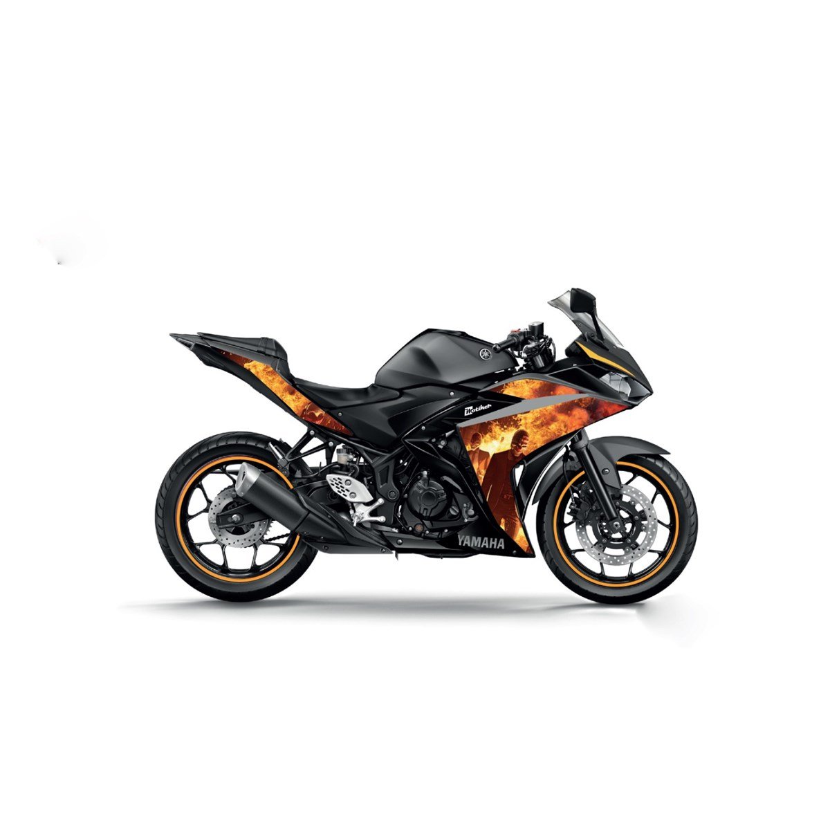 Yamaha YZF R25 Alevli ve Turuncu Jant Sticker Etiket Modeli