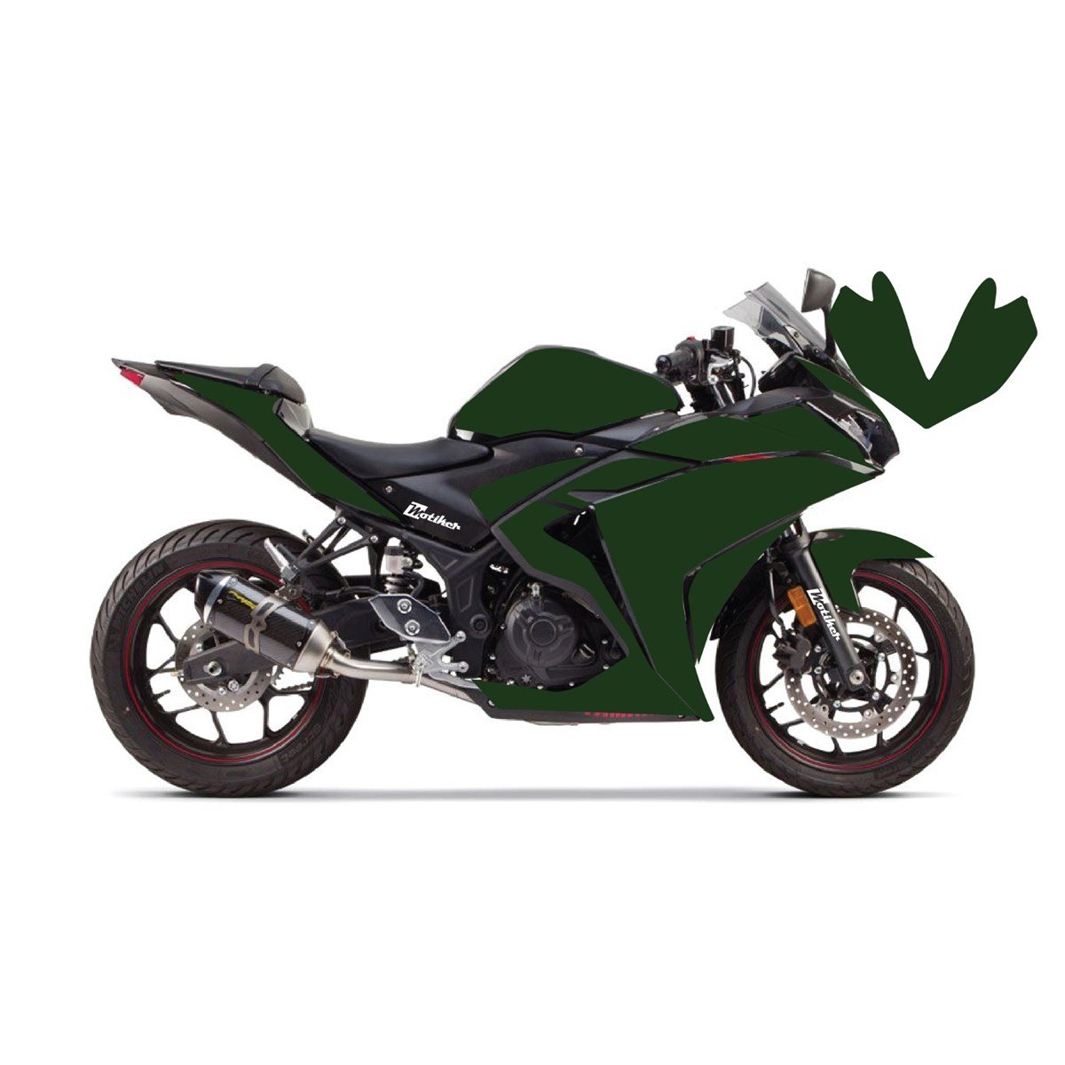 Yamaha YZF R25 Kırmızı Parçalı Full Tek Renk Koyu Yeşil Kaplama