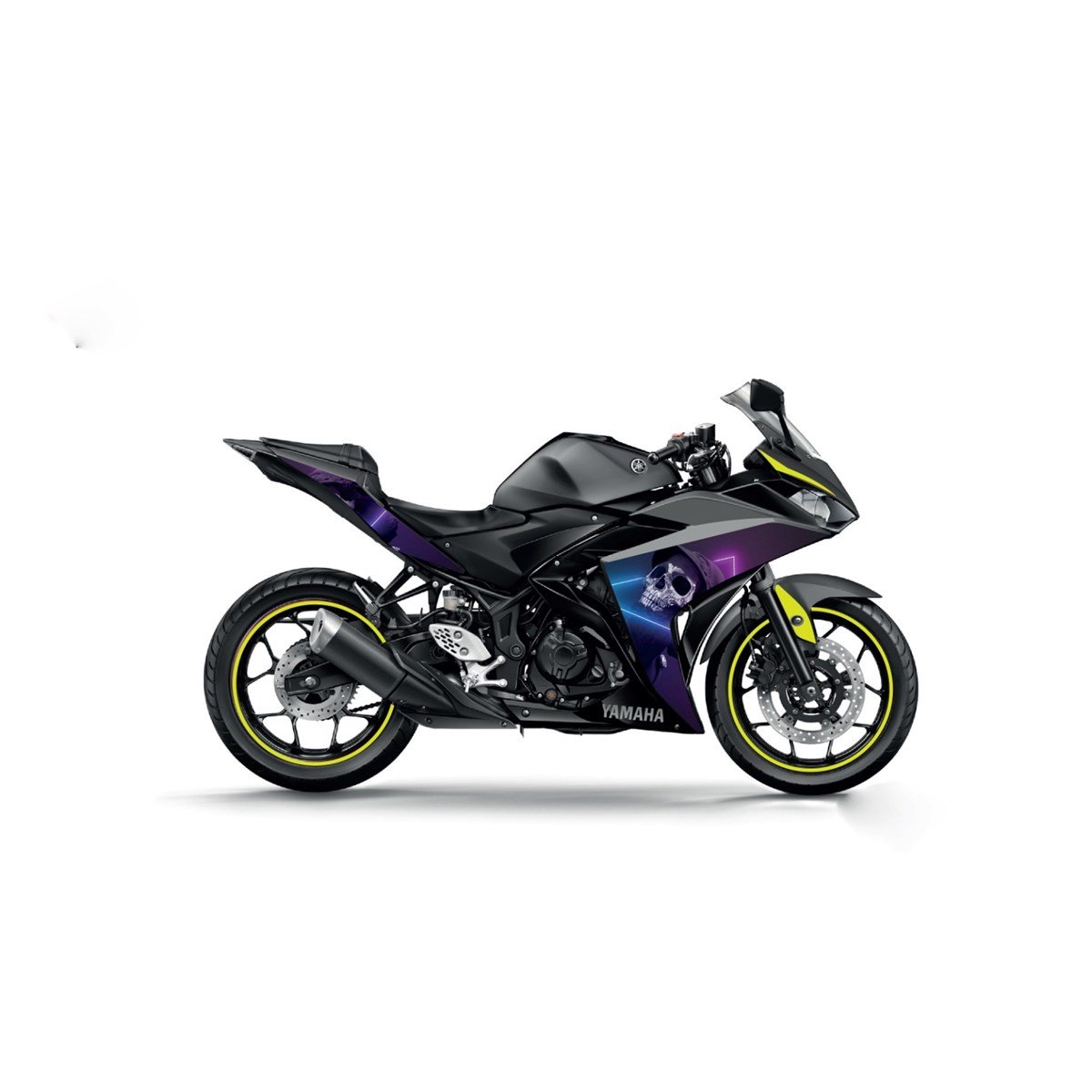 Yamaha YZF R25 Kuru Kafa ve Sarı Jant Sticker Etiket Modeli