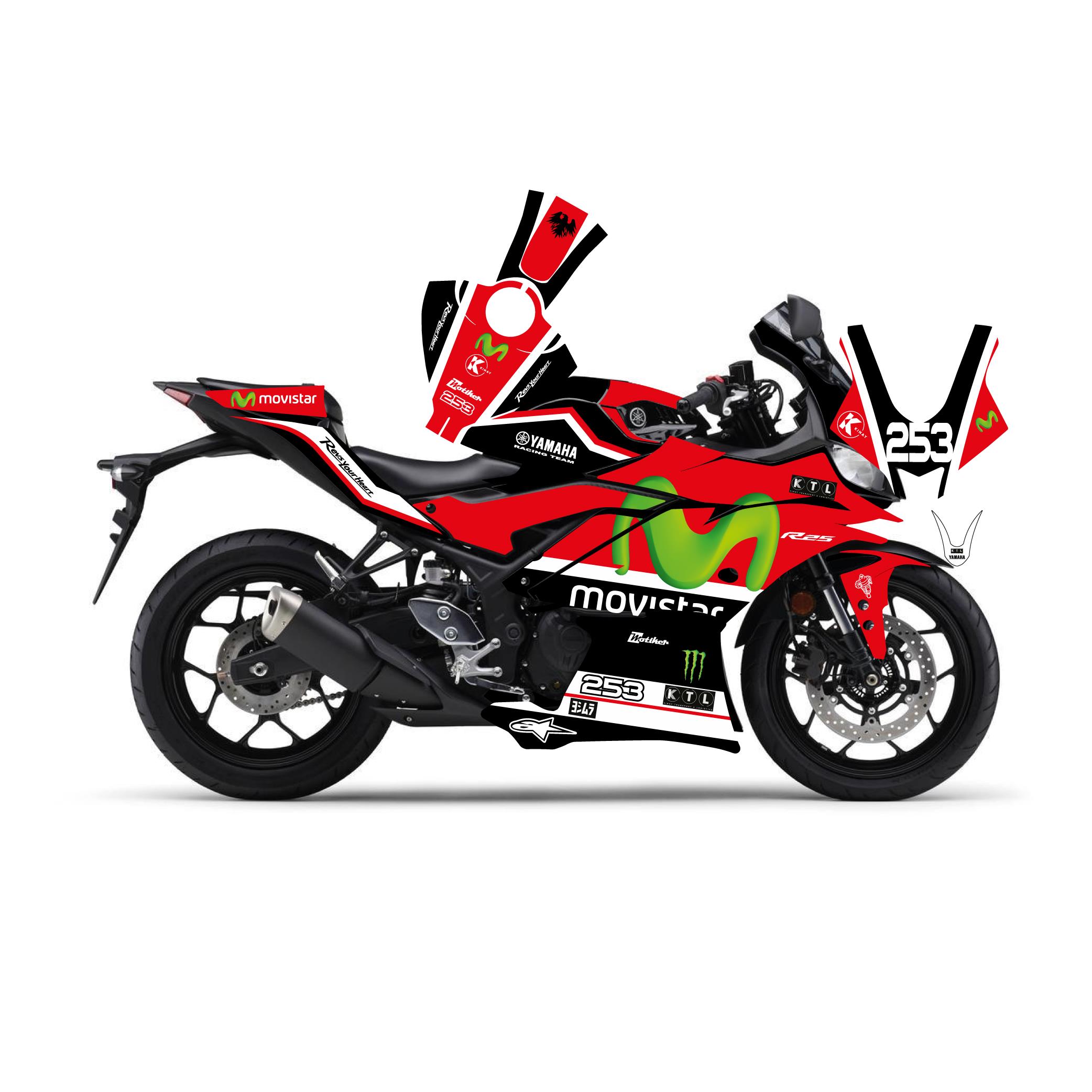 R25Yamaha YZF-R25-R3 2019-2024 Movistar Parçalı Kaplama Sticker Etiket Modeli