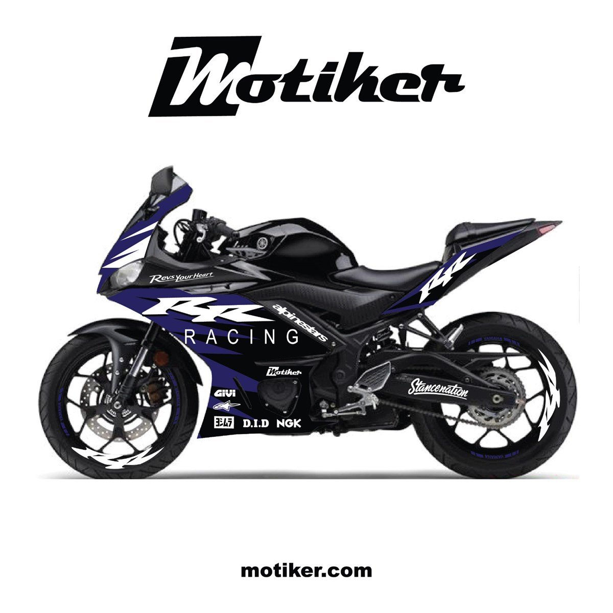 Yamaha YZF R25 RR Gece Laciverti Sticker Modeli 2019-2022
