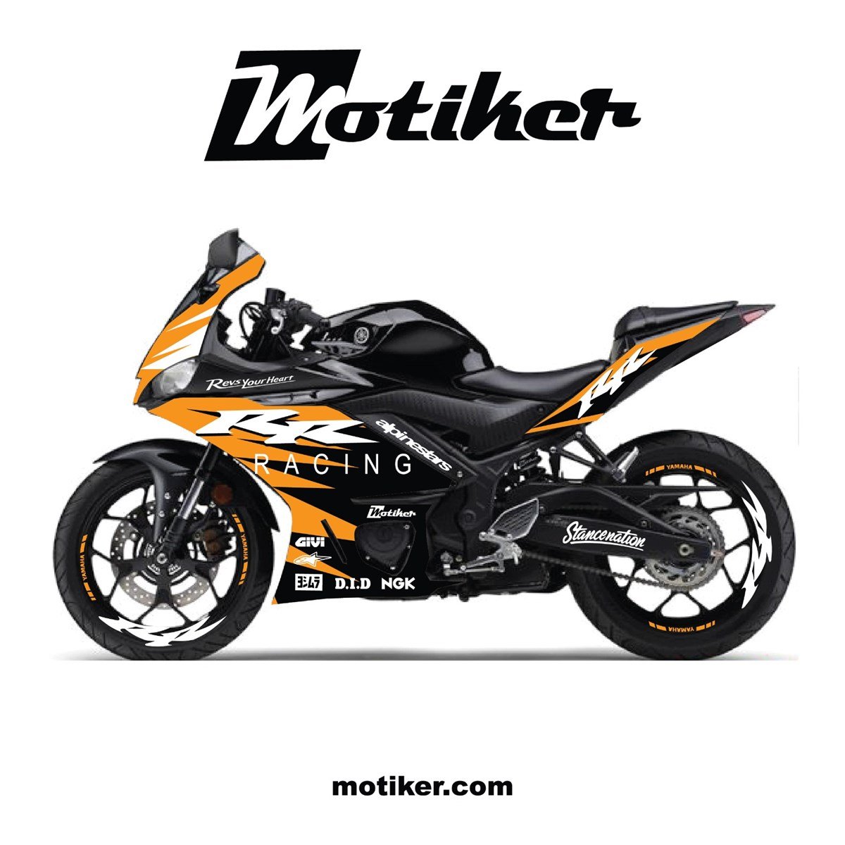 Yamaha YZF R25 RR Turuncu Sticker Modeli 2019-2022