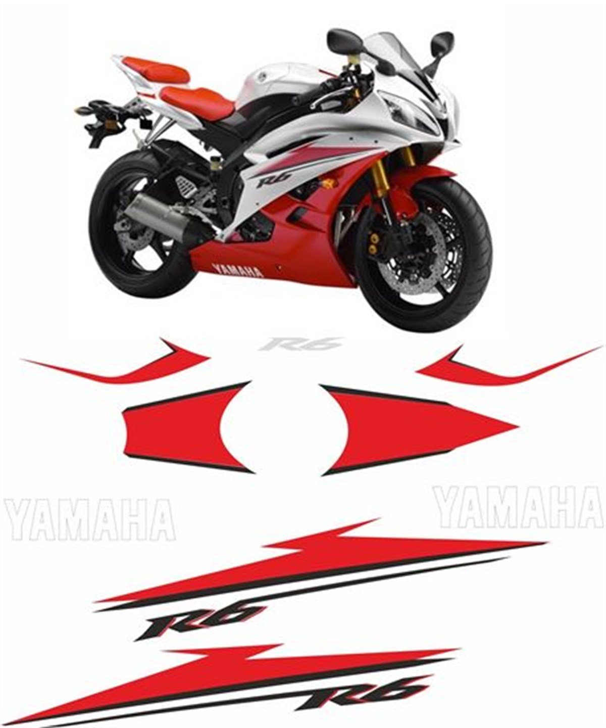 Yamaha YZF R6 2007 - 2008 Kırmızı Takım Sticker Etiket Modeli