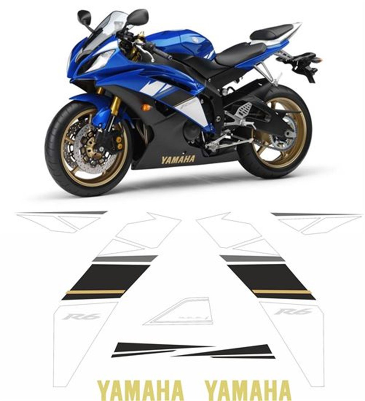 Yamaha YZF R6 Mavi 2009 Takım Sticker Etiket Modeli