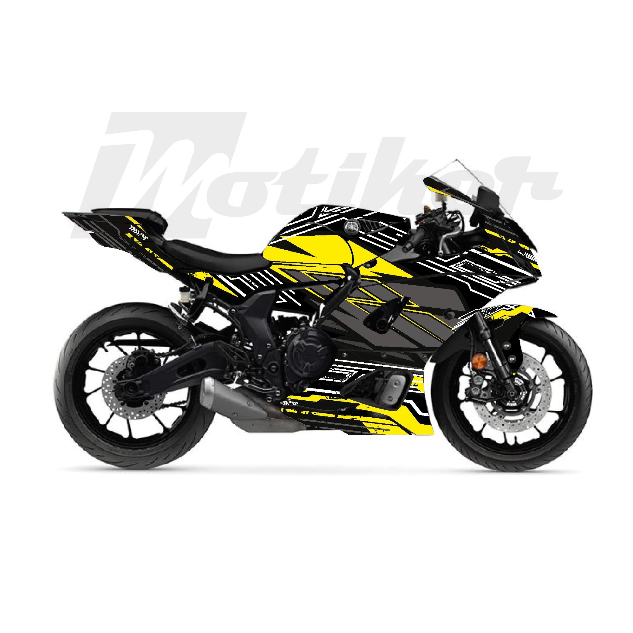 YZF R7Yamaha YZF-R7 K'night Model Parçalı Motosiklet Kaplama Sticker Etiket Modeli Sarı Gri Beyaz