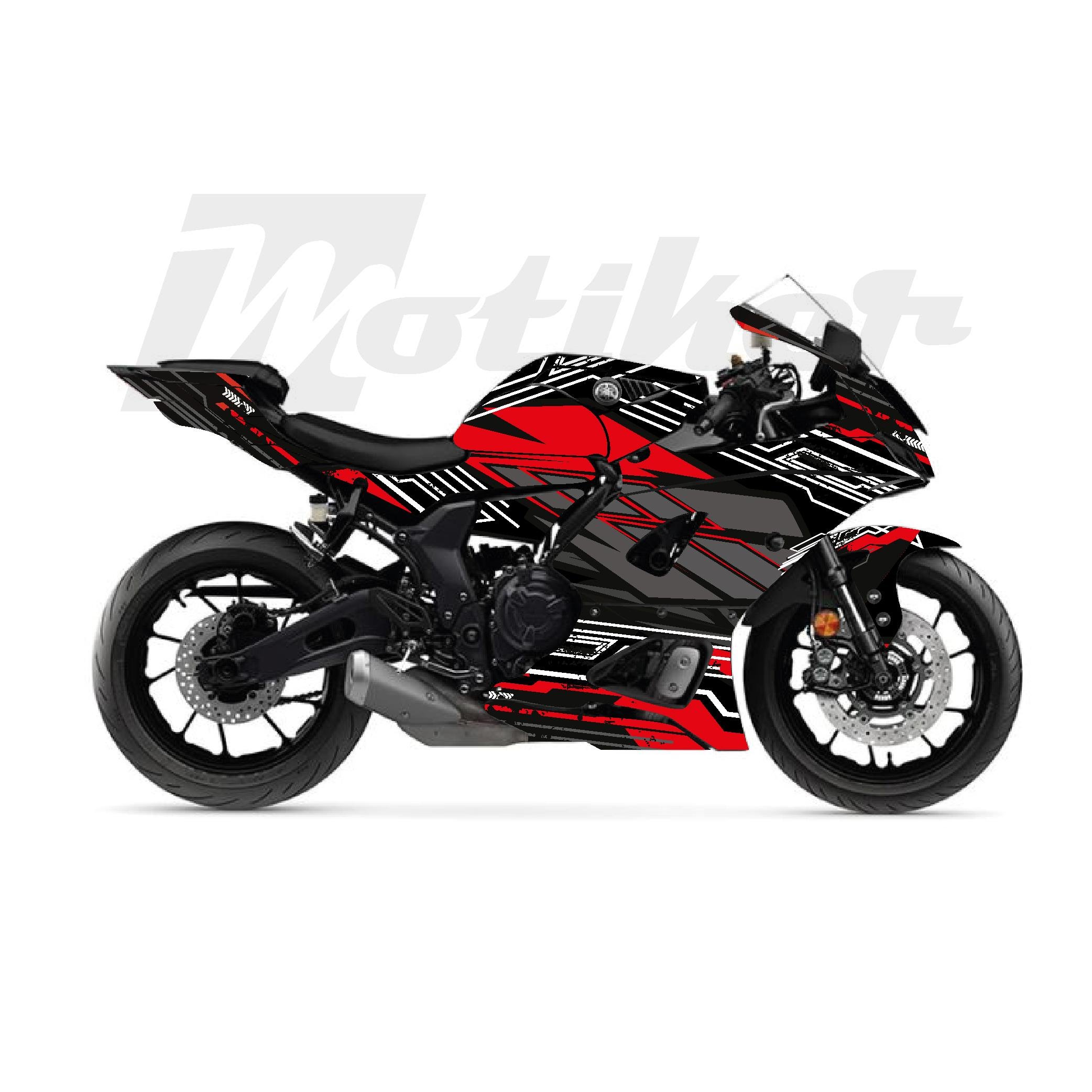 YZF R7Yamaha YZF-R7 K'night Model Parçalı Motosiklet Kaplama Sticker Etiket Modeli Kırmızı Gri Beyaz