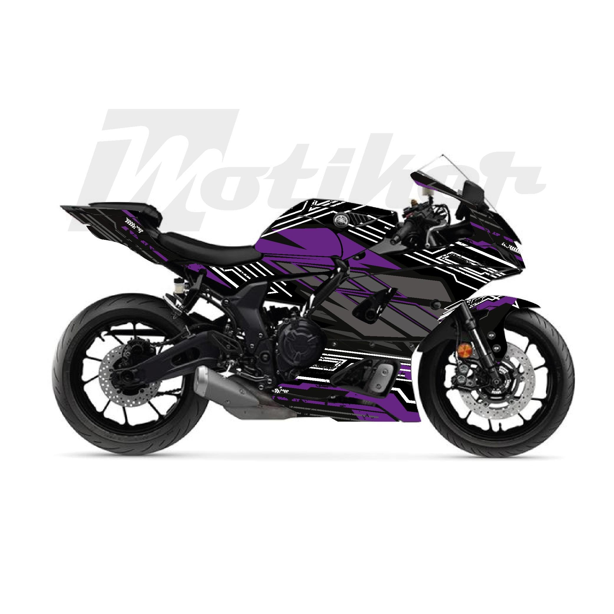 YZF R7Yamaha YZF-R7 K'night Model Parçalı Motosiklet Kaplama Sticker Etiket Modeli Mor Gri Beyaz